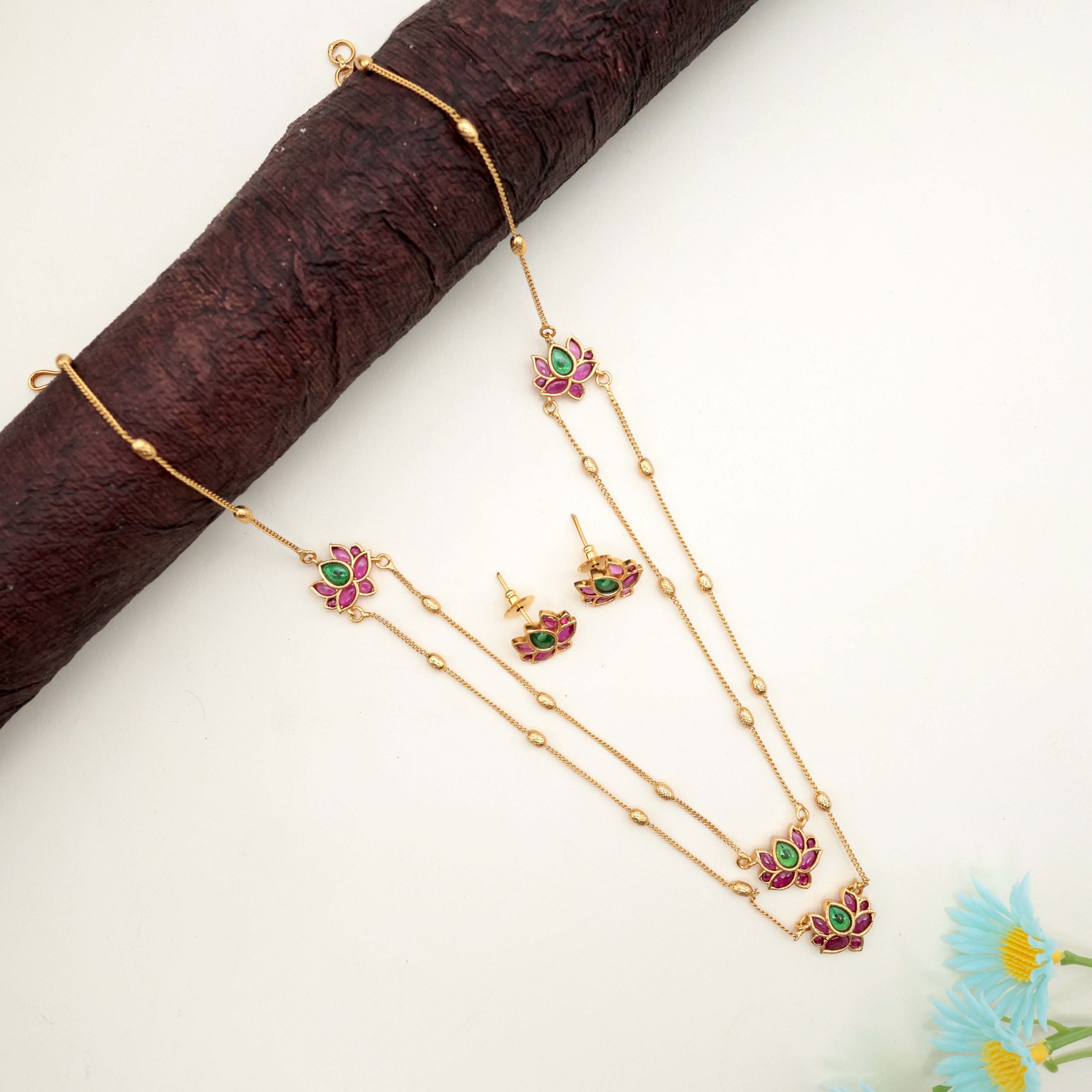 Antique Two layer Kemp Lotus Necklace Set