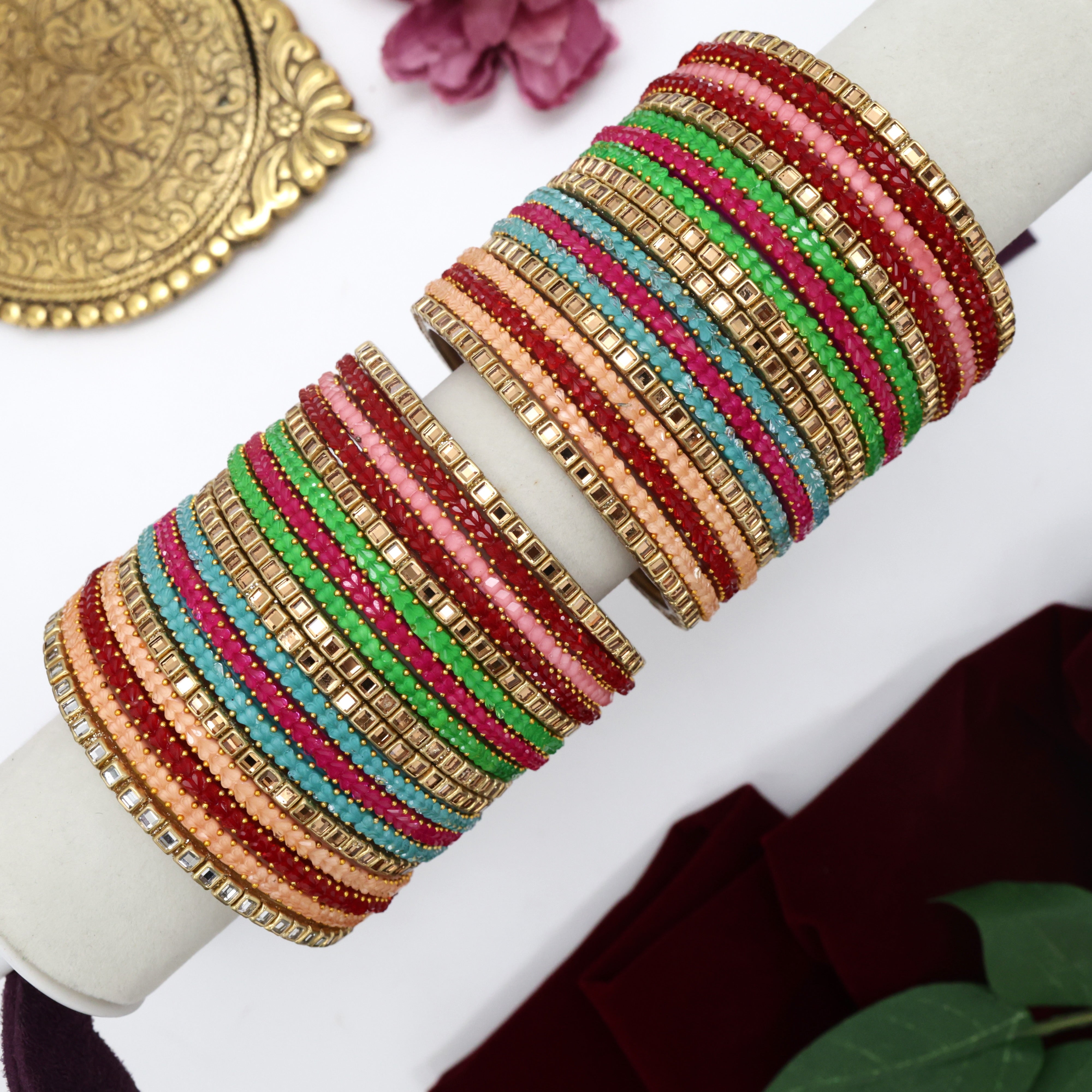 Colourful Valaikappu/Function Wear Glass Bangles Set - 2.6 Size