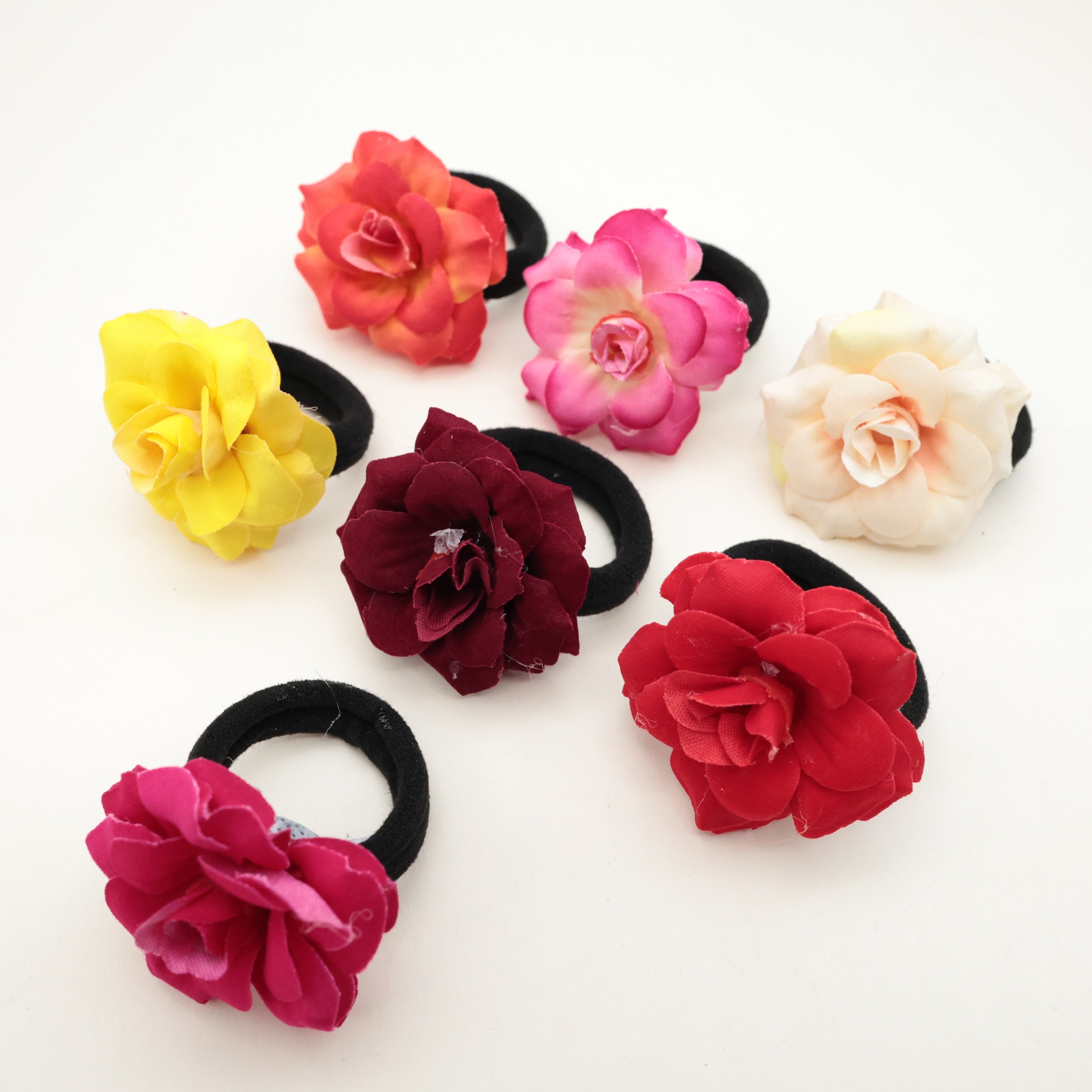 Pack of 7 Real Look Mini Rose Hair Bands (Assorted Colours) - Hair Ties For Women & Kids