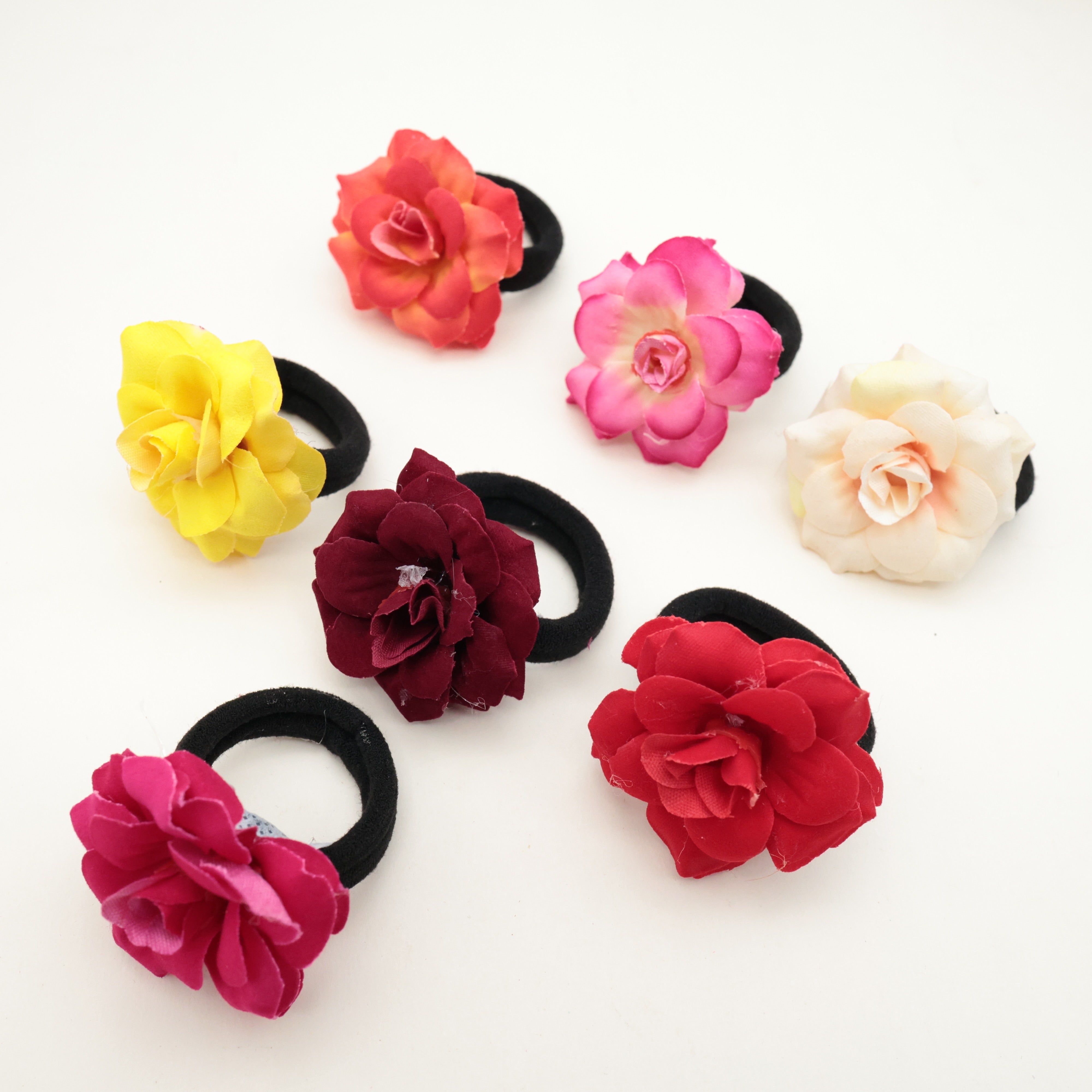Pack of 7 Real Look Mini Rose Hair Bands (Assorted Colours) - Hair Ties For Women & Kids
