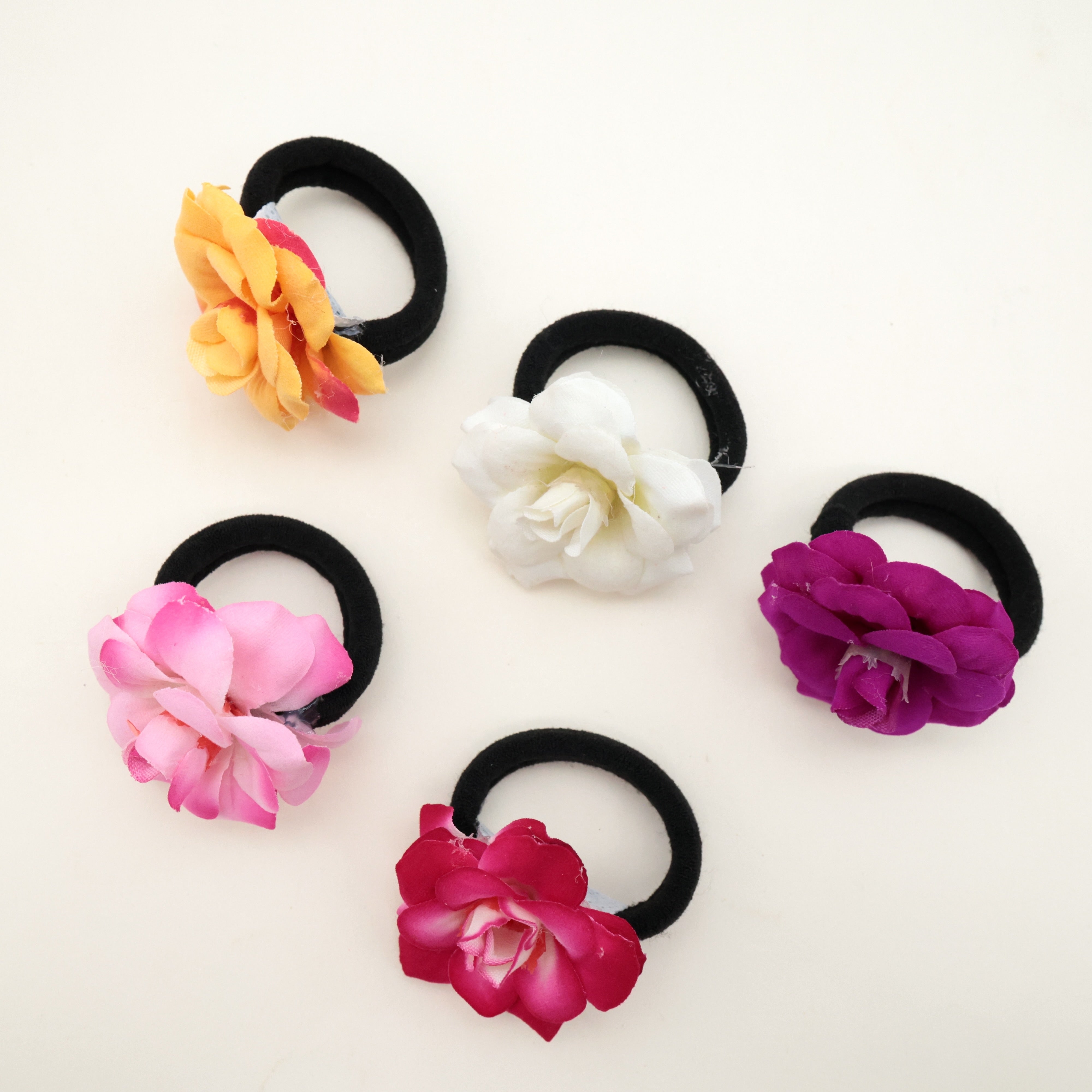 Pack of 5 Real Look Mini Rose Hair Bands - Hair Ties For Women & Kids