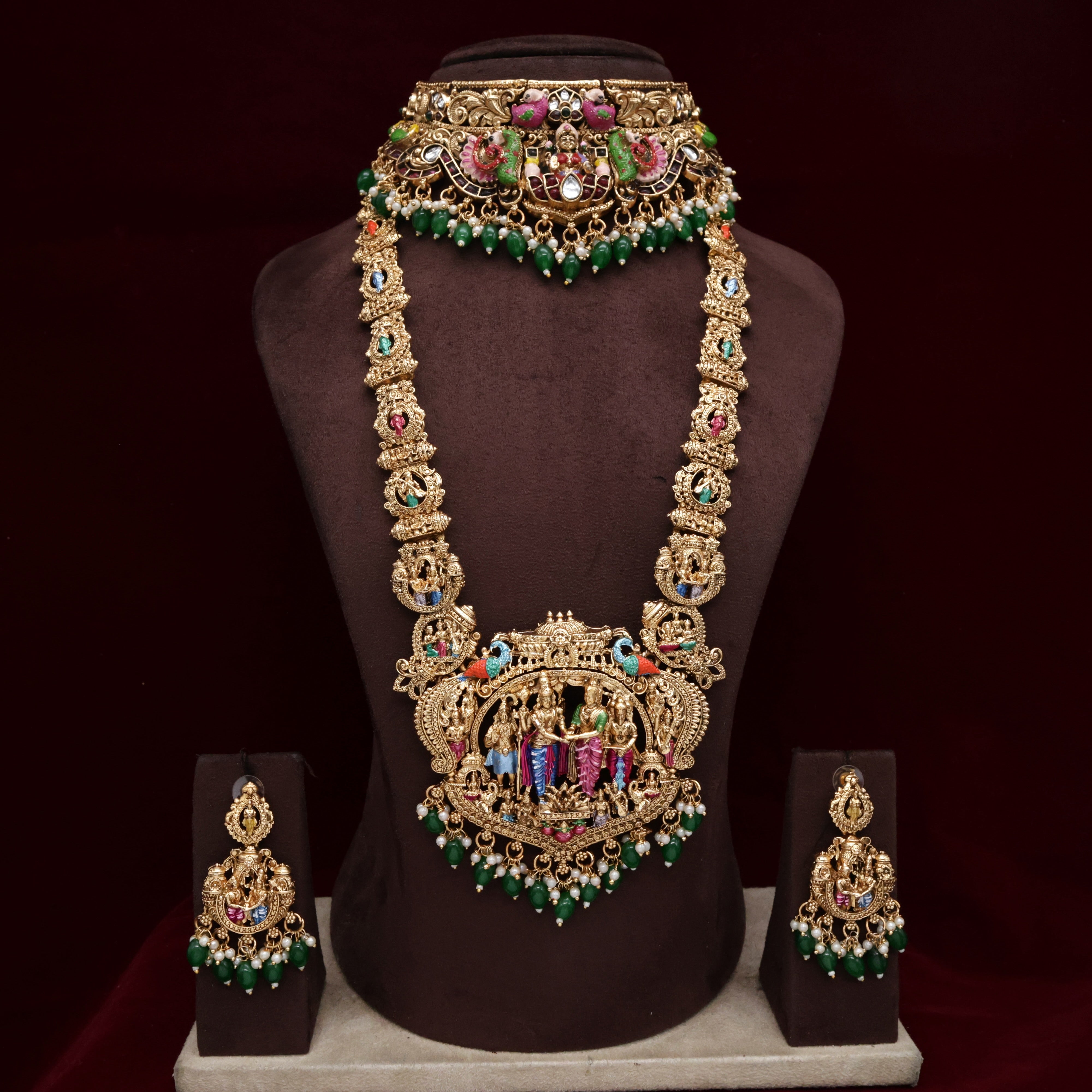 Budget Friendly Antique Enamel Finish Srinivasa Kalyanam Bridal Choker Haaram Set