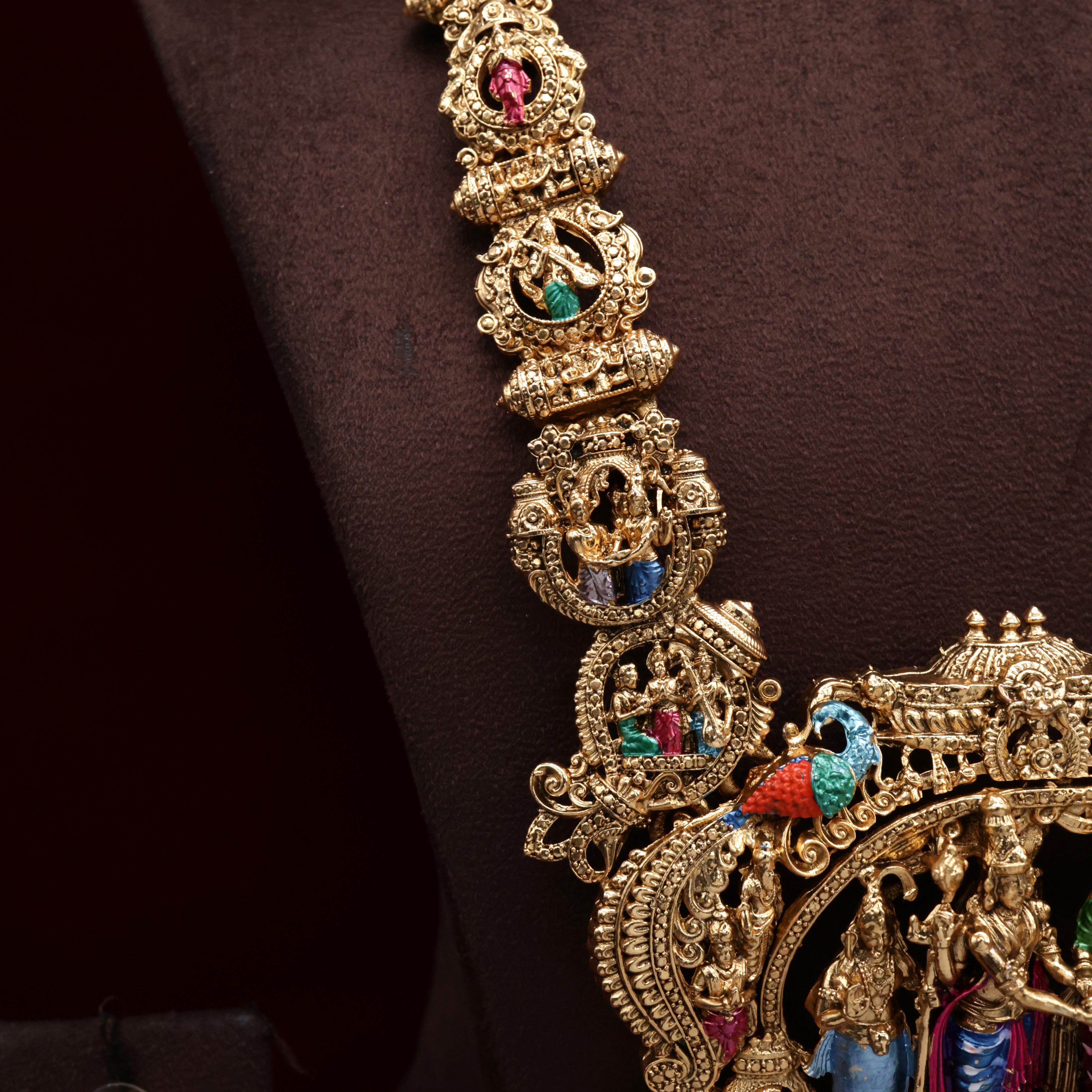 Budget Friendly Antique Enamel Finish Srinivasa Kalyanam Bridal Choker Haaram Set