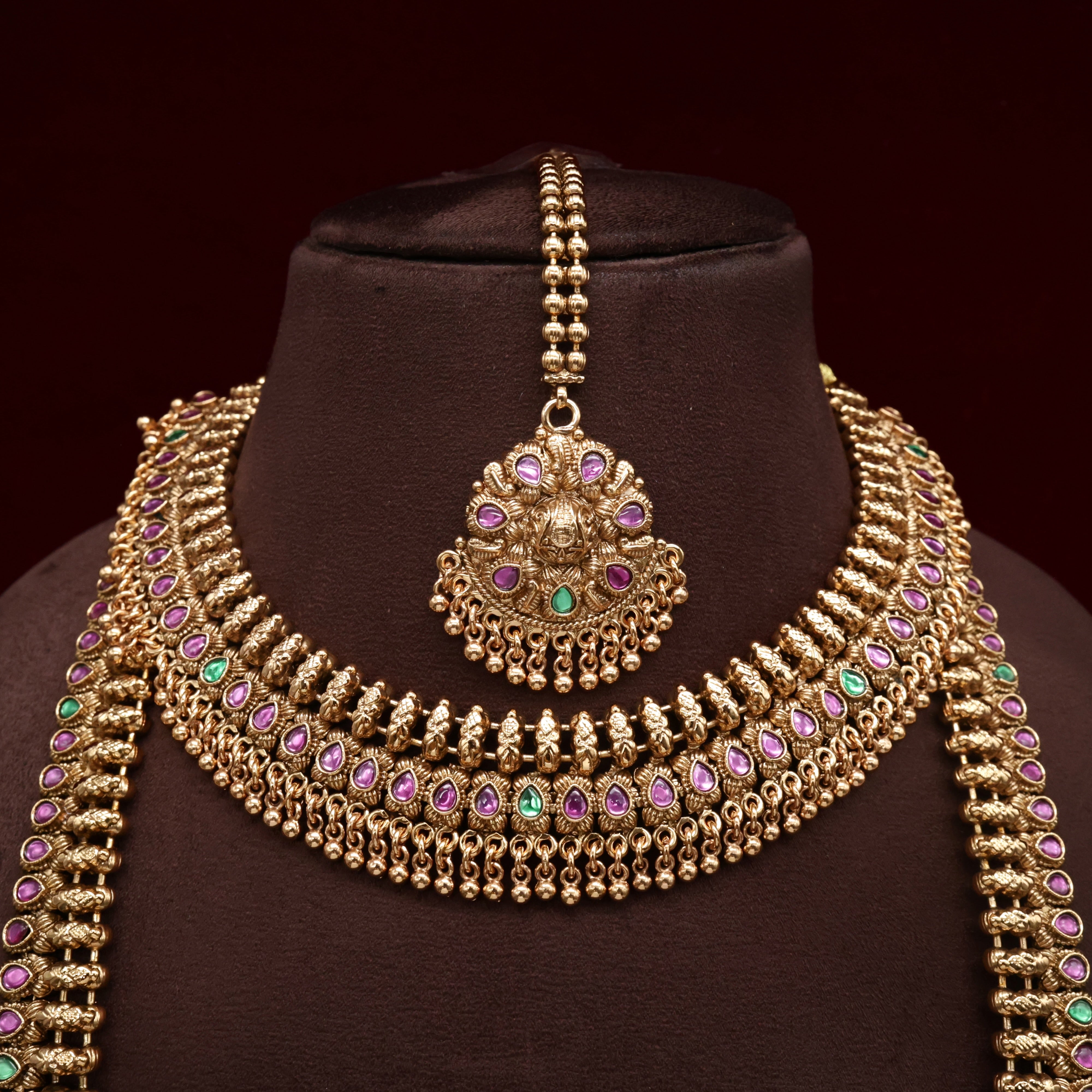 Real Gold Inspired Kemp Antique Flower Bud Bridal Combo Set