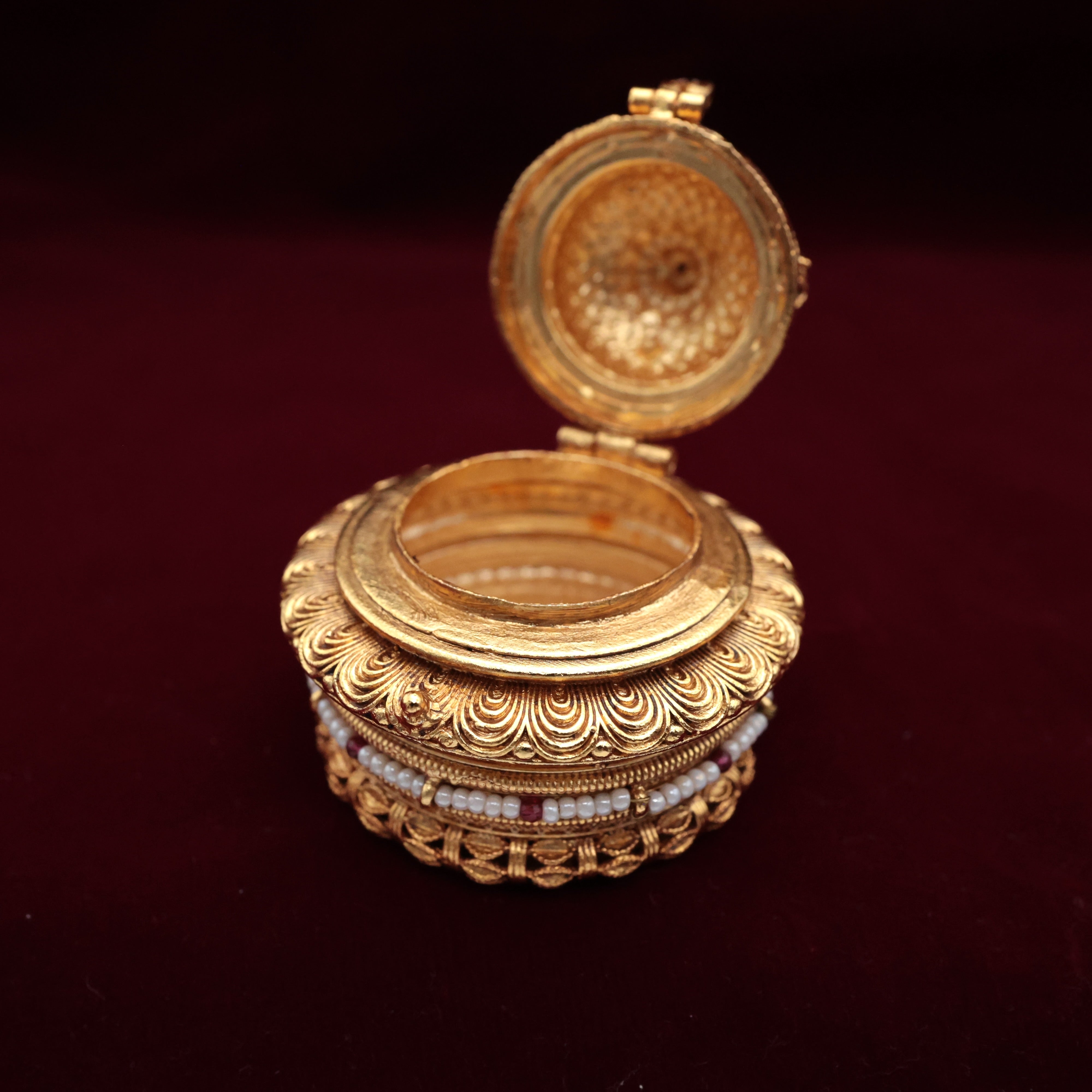 Premium Krishna Temple Gopuram Round Kumkum Box - Sindoor Box