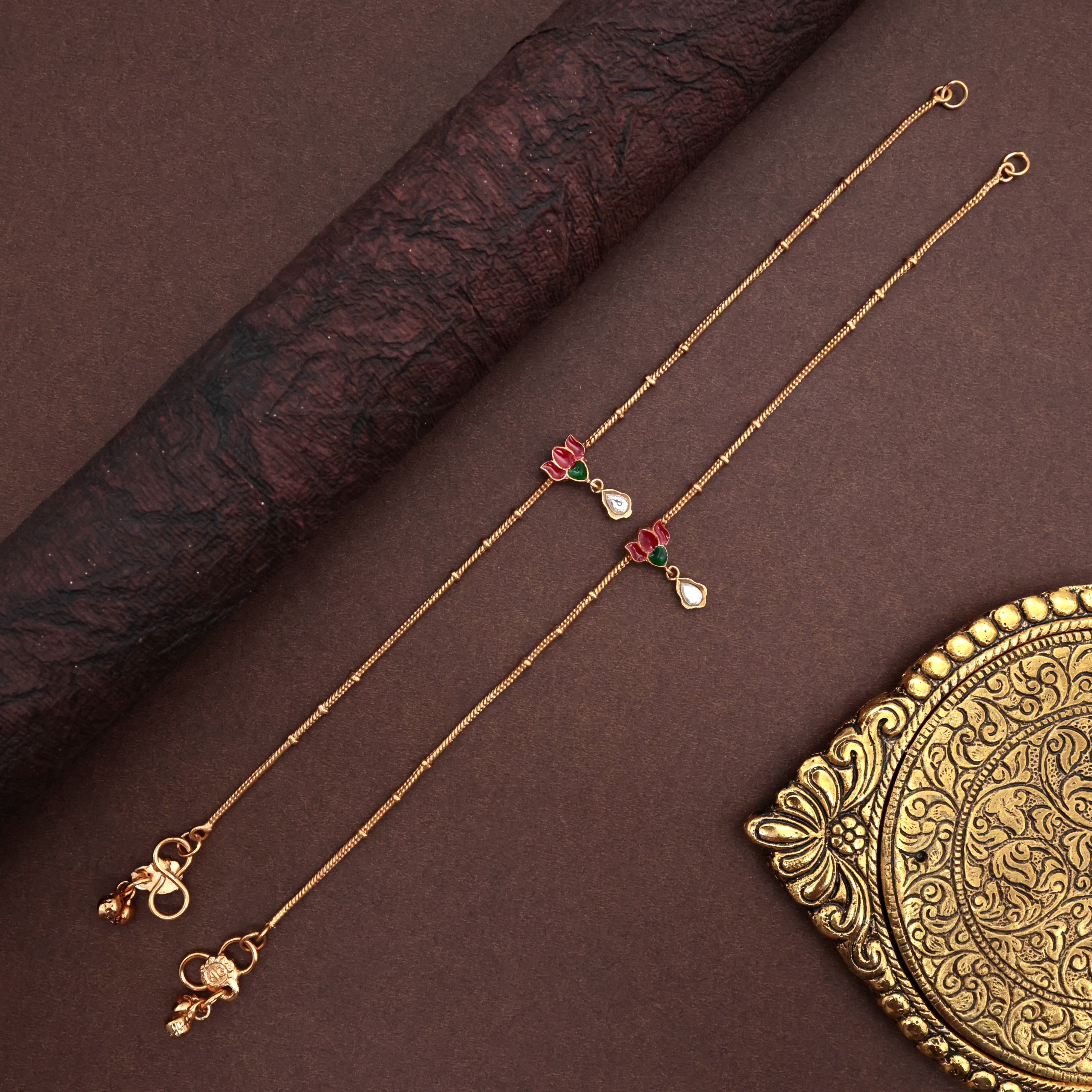 ANTIQUE GOLD ANKLETS - LOTUS