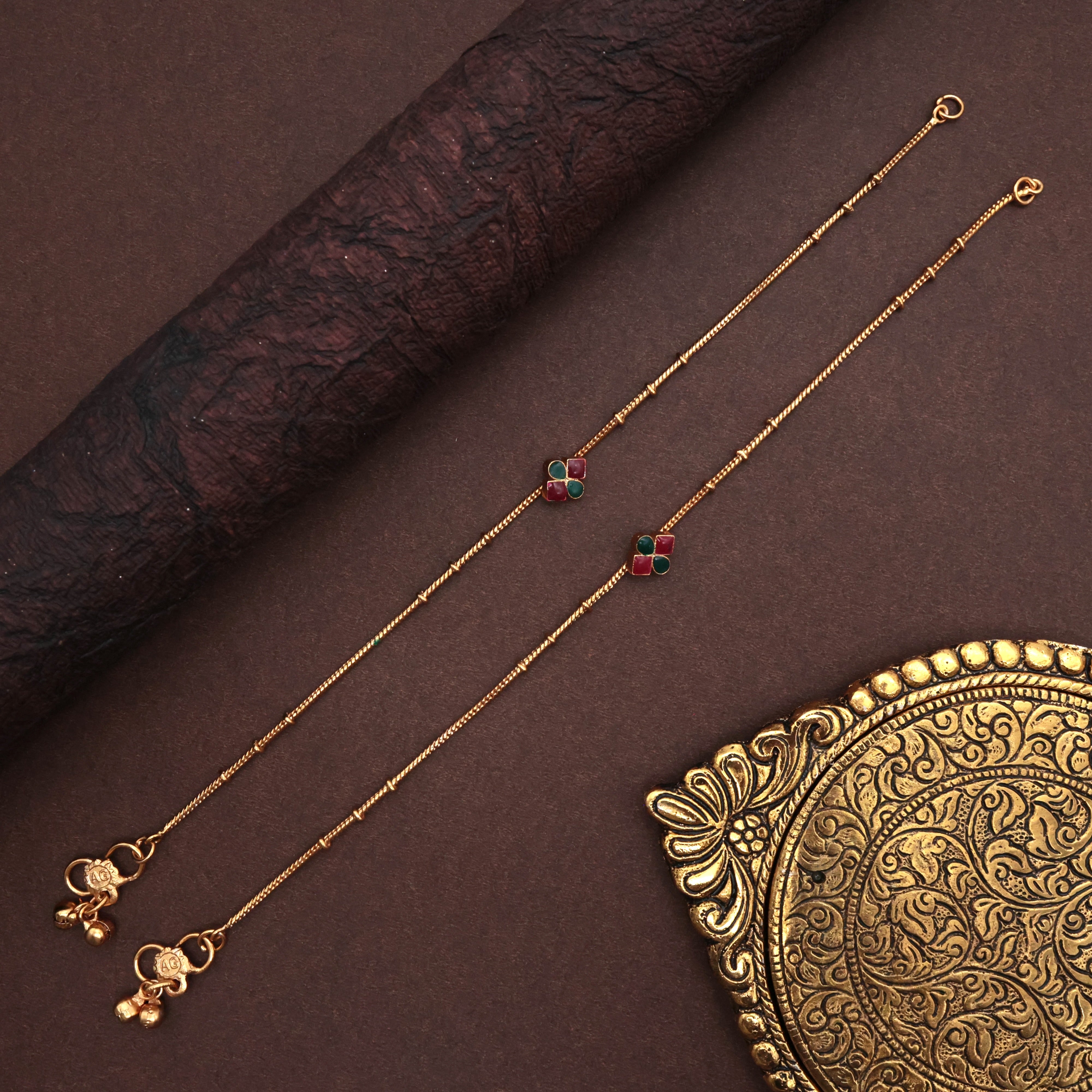 ANTIQUE GOLD ANKLETS - SMALL DIAMOND FLOWER