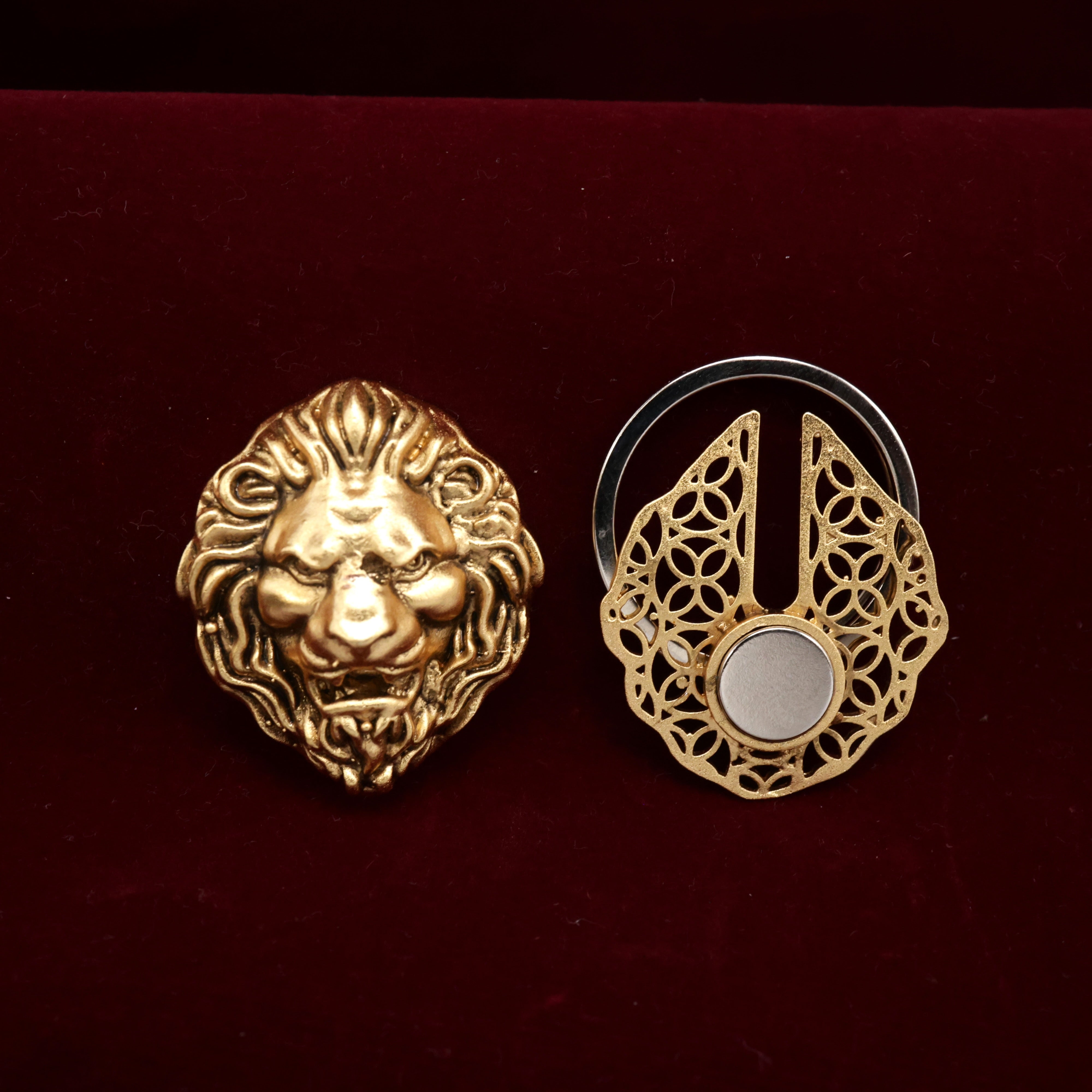 Premium Antique Designer 3D Embossed Majestic Lion Magnetic Brooch