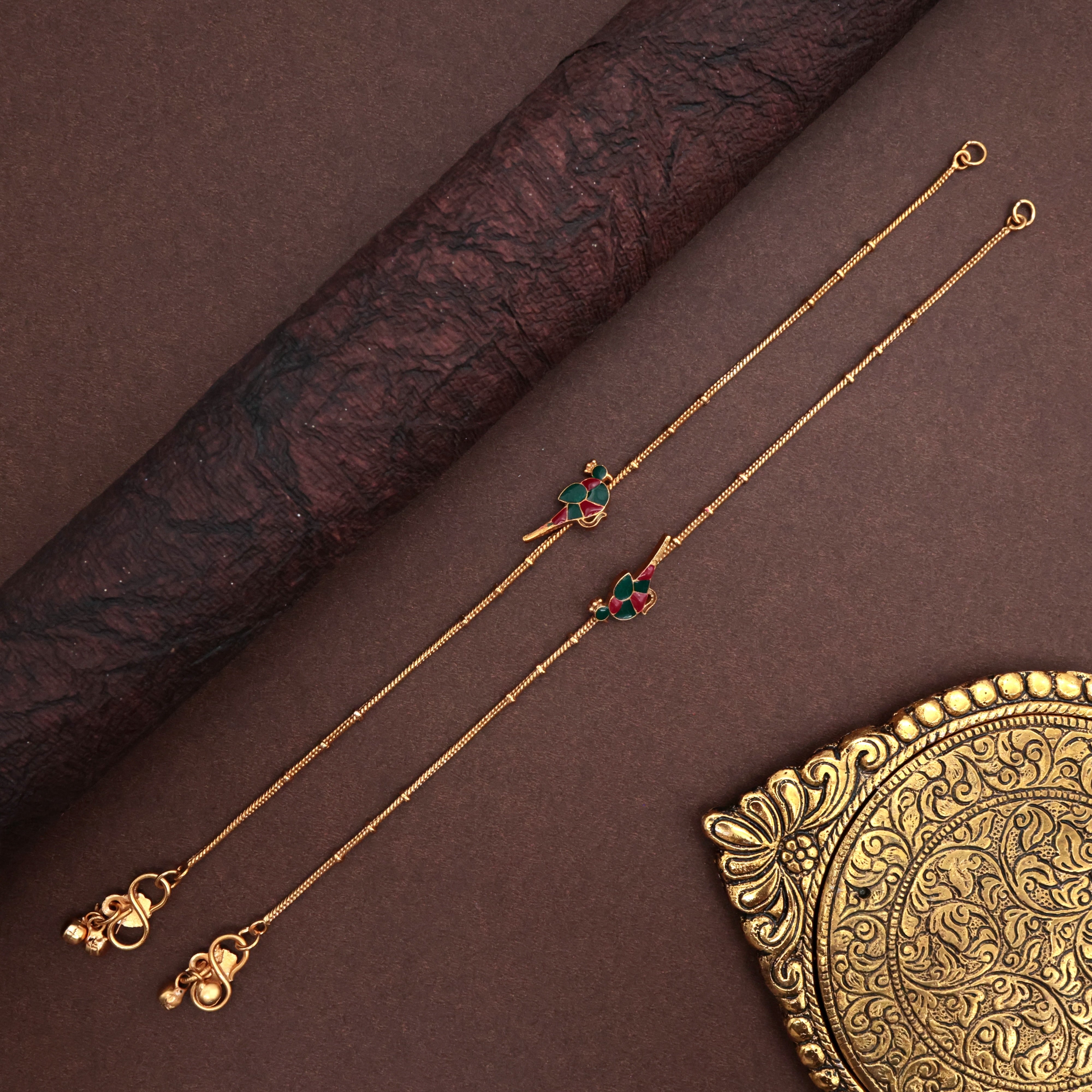 Antique Gold Anklets - Chidiyaa