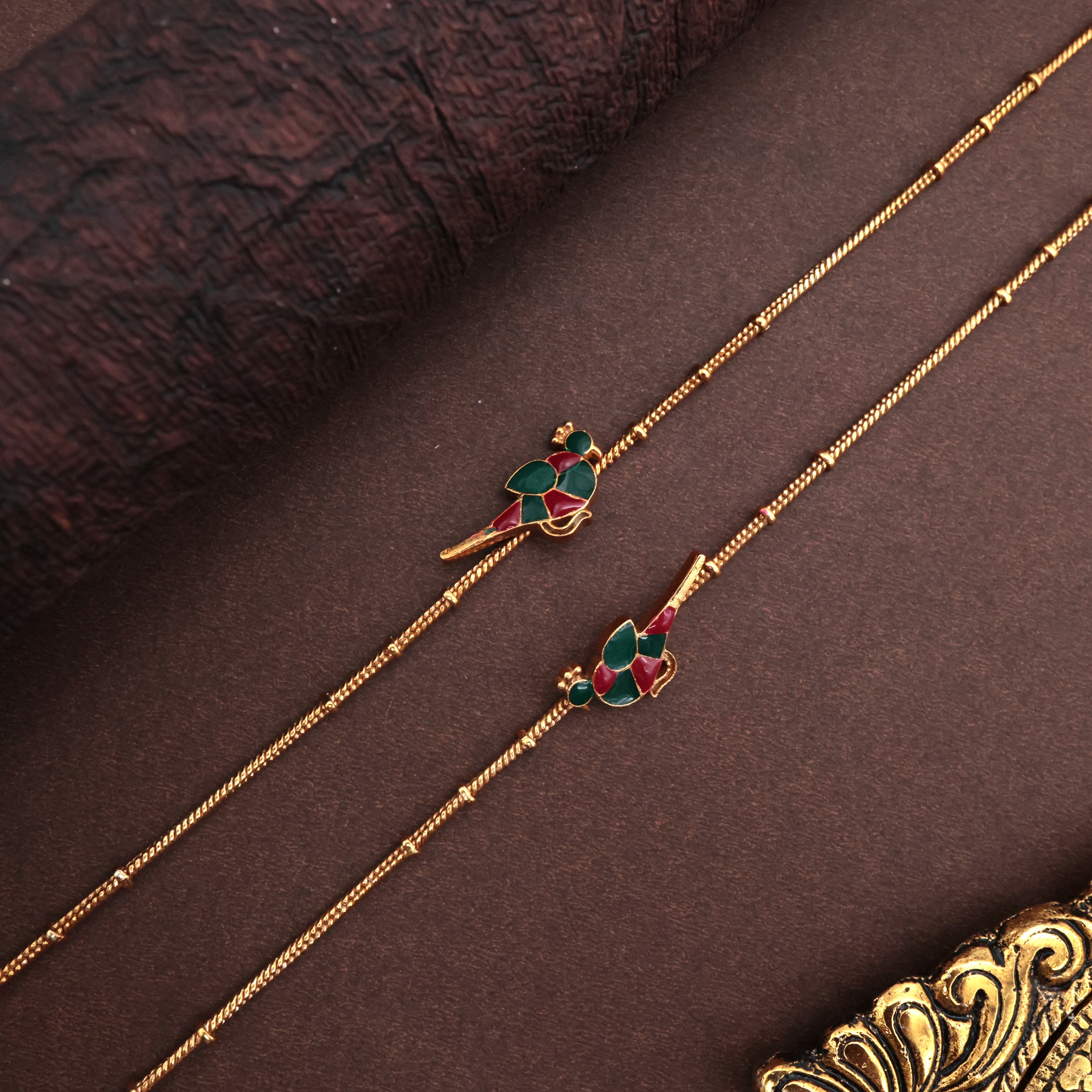 Antique Gold Anklets - Chidiyaa