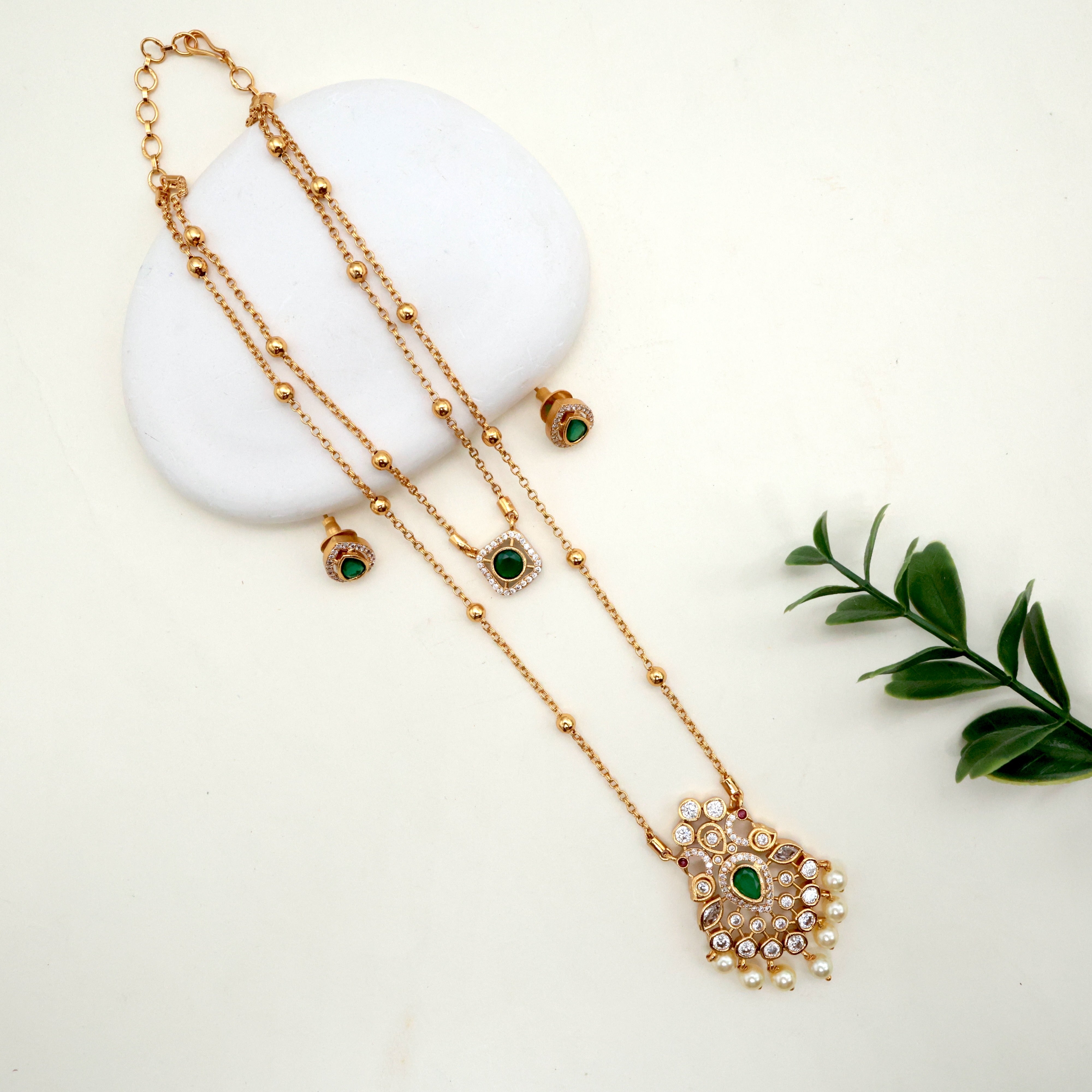 Double Layer AD Antique Rettapakshi Pendant Necklace Set