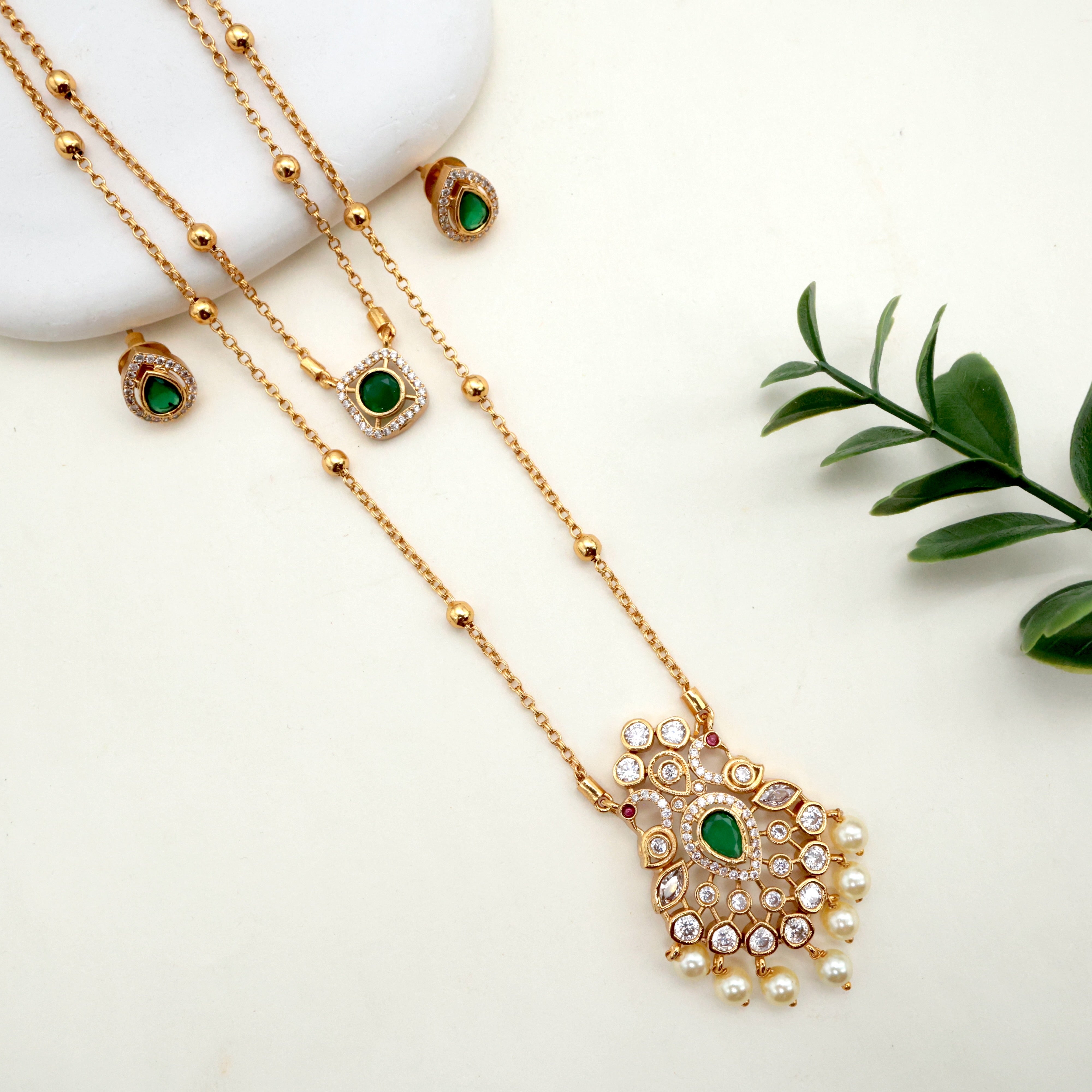 Double Layer AD Antique Rettapakshi Pendant Necklace Set