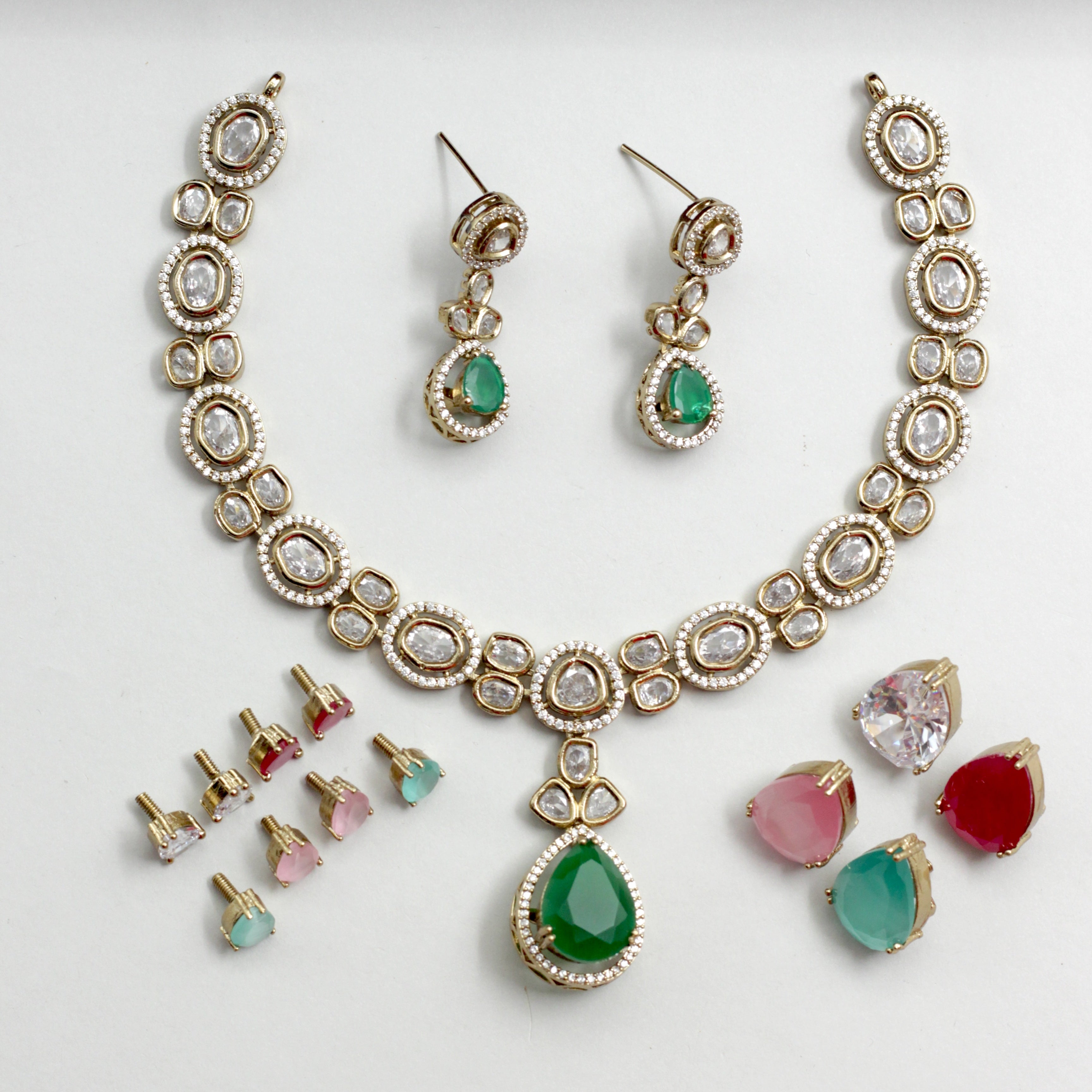 Victorian Diamond Look Stones Changeable Bridal Necklace Set