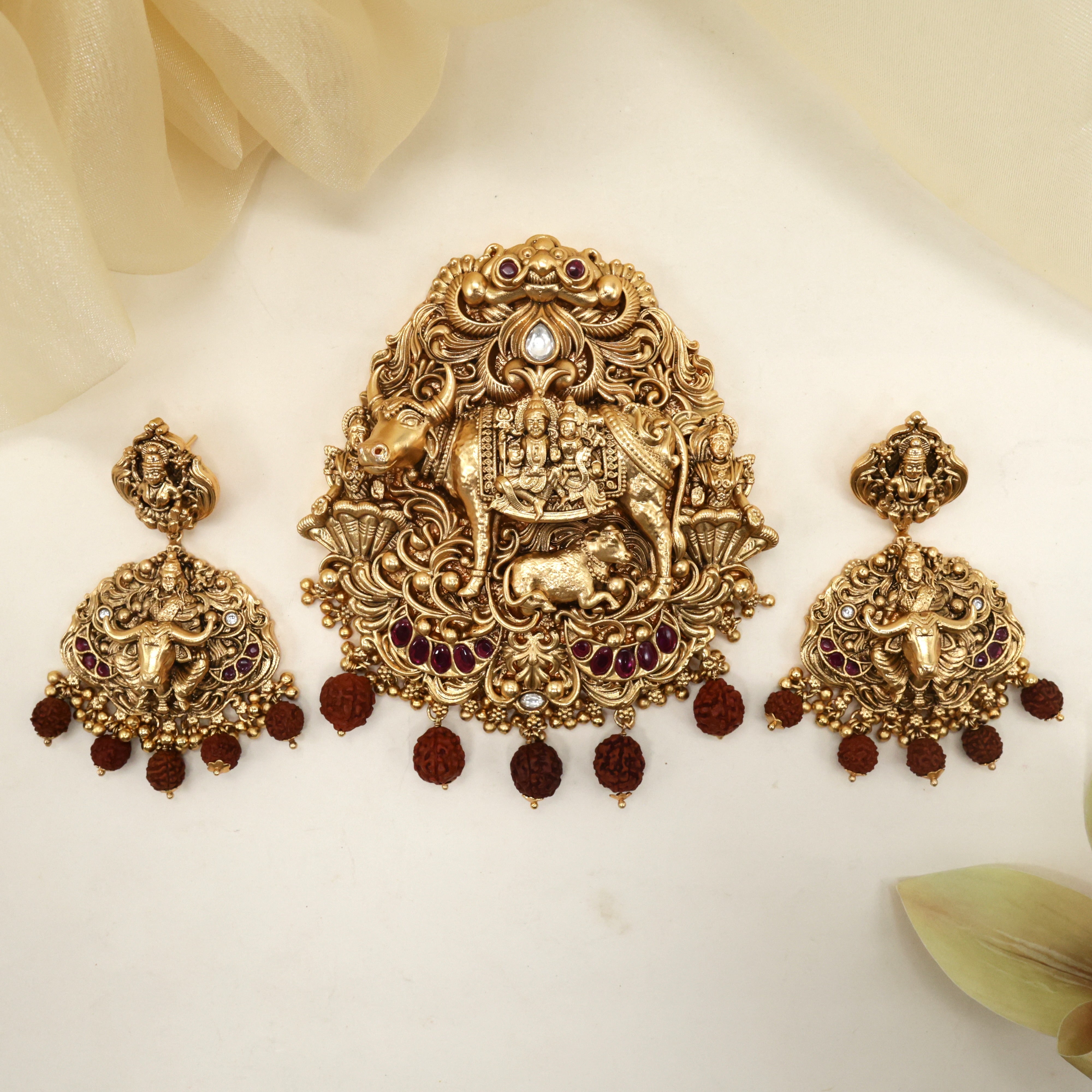 Nagas Nandi Shivan Parvathi XL Rudraksh Pendant Set