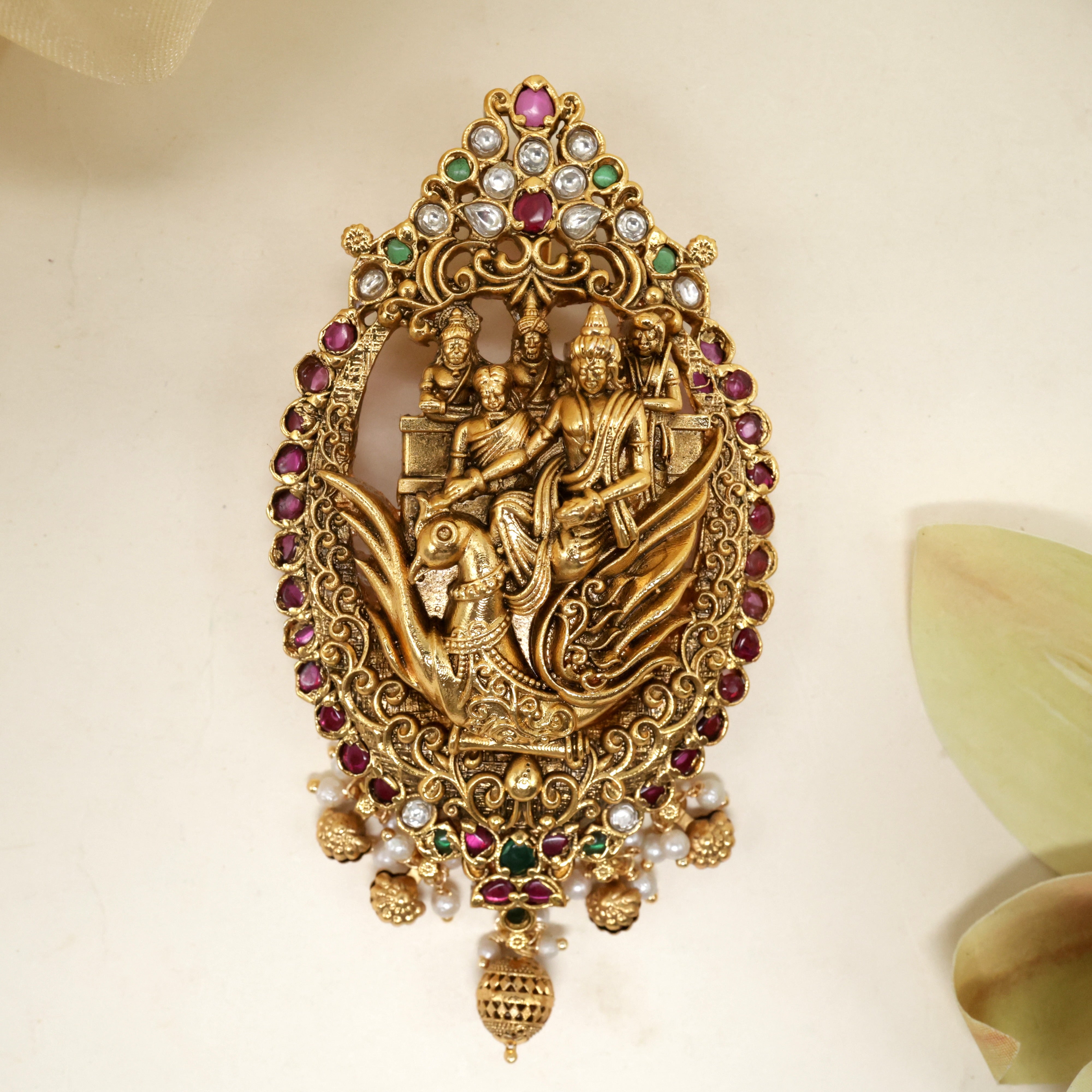 Antique Nagas Ram Sita Lakshmana On Jatayu Divine Detachable Multi Style Pendant Set