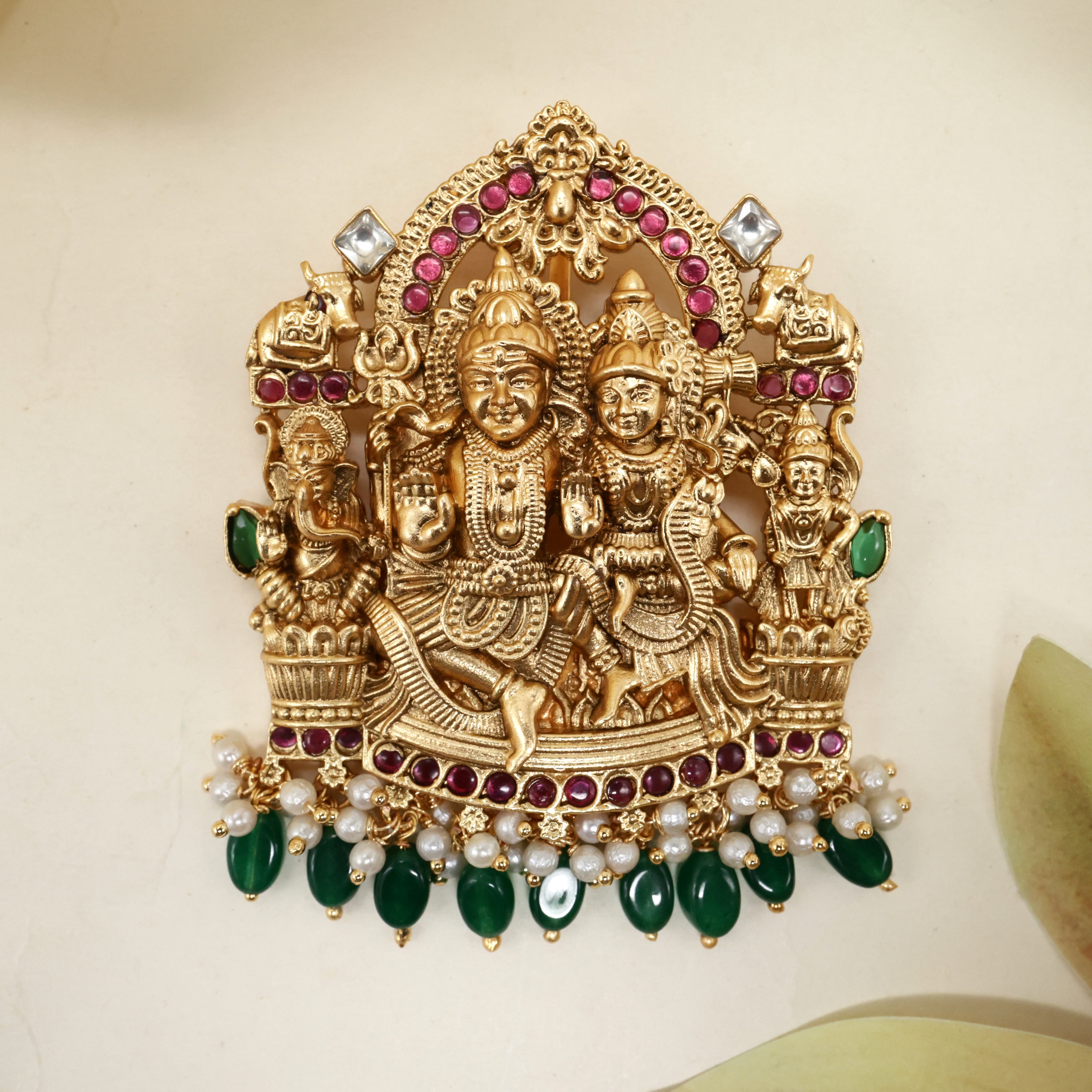 Premium Antique Nagas Divine Lord Shiva Family Pendant Set
