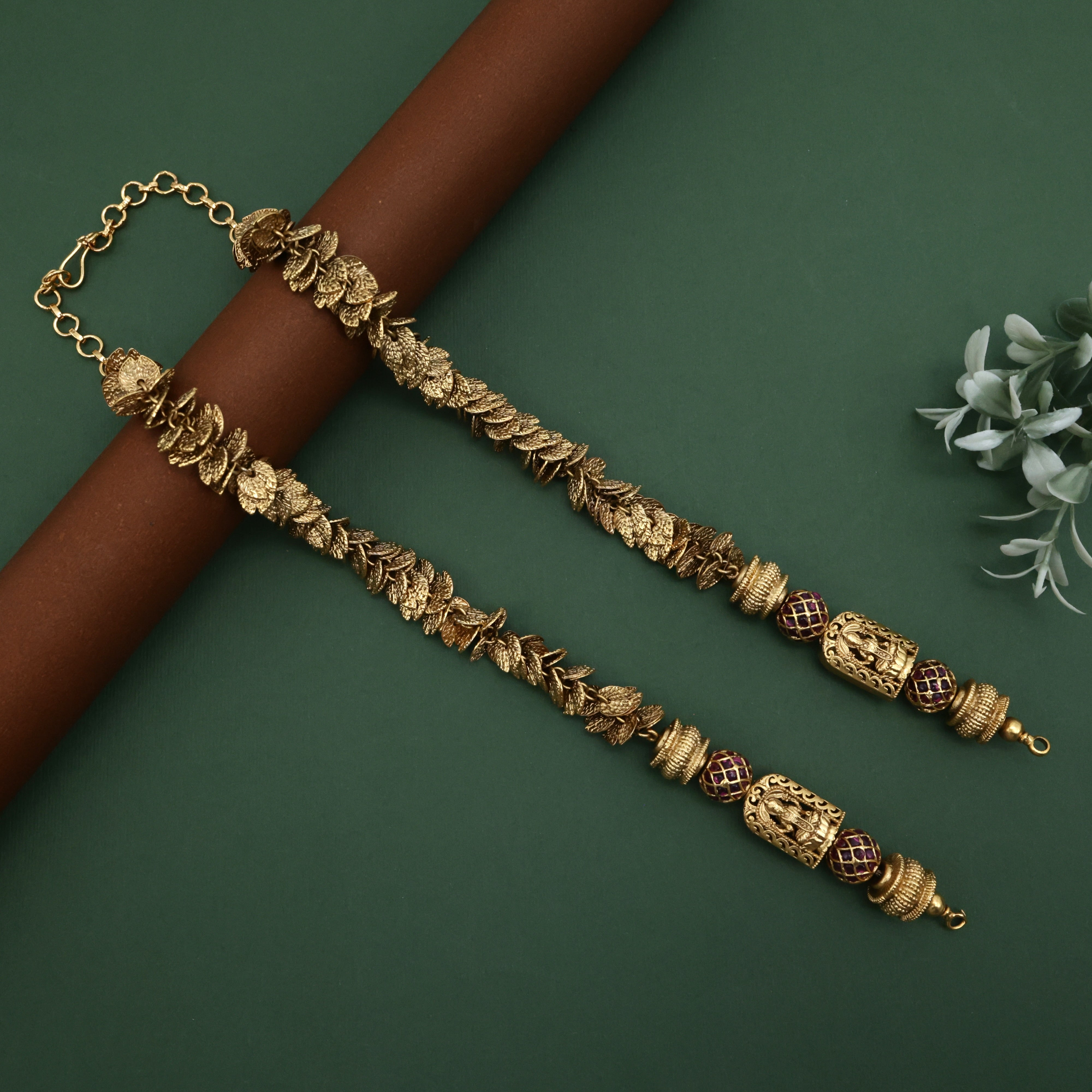 Antique Real Gold Look Leaf Gundu Lakshmi Mantap Mala/Chain