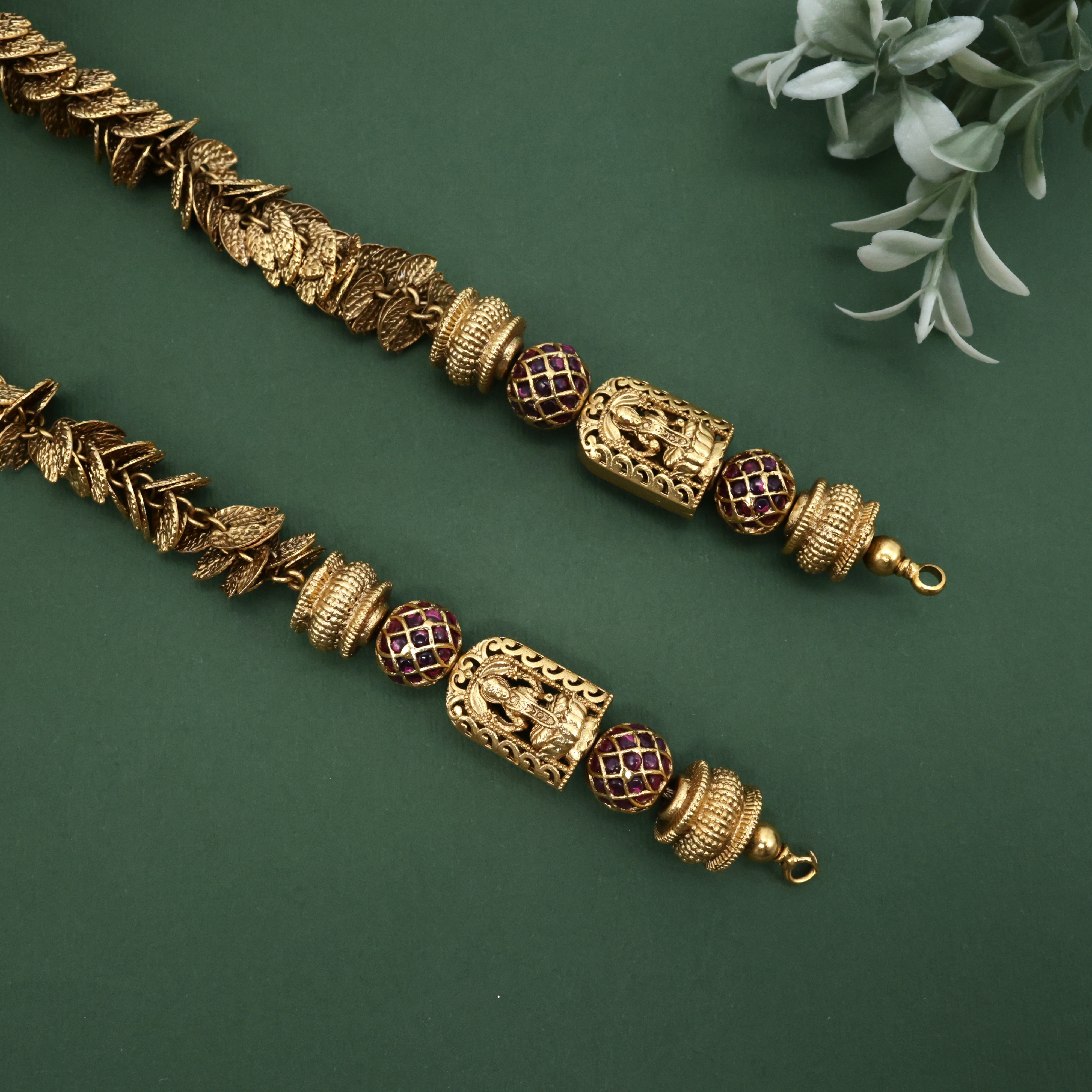Antique Real Gold Look Leaf Gundu Lakshmi Mantap Mala/Chain