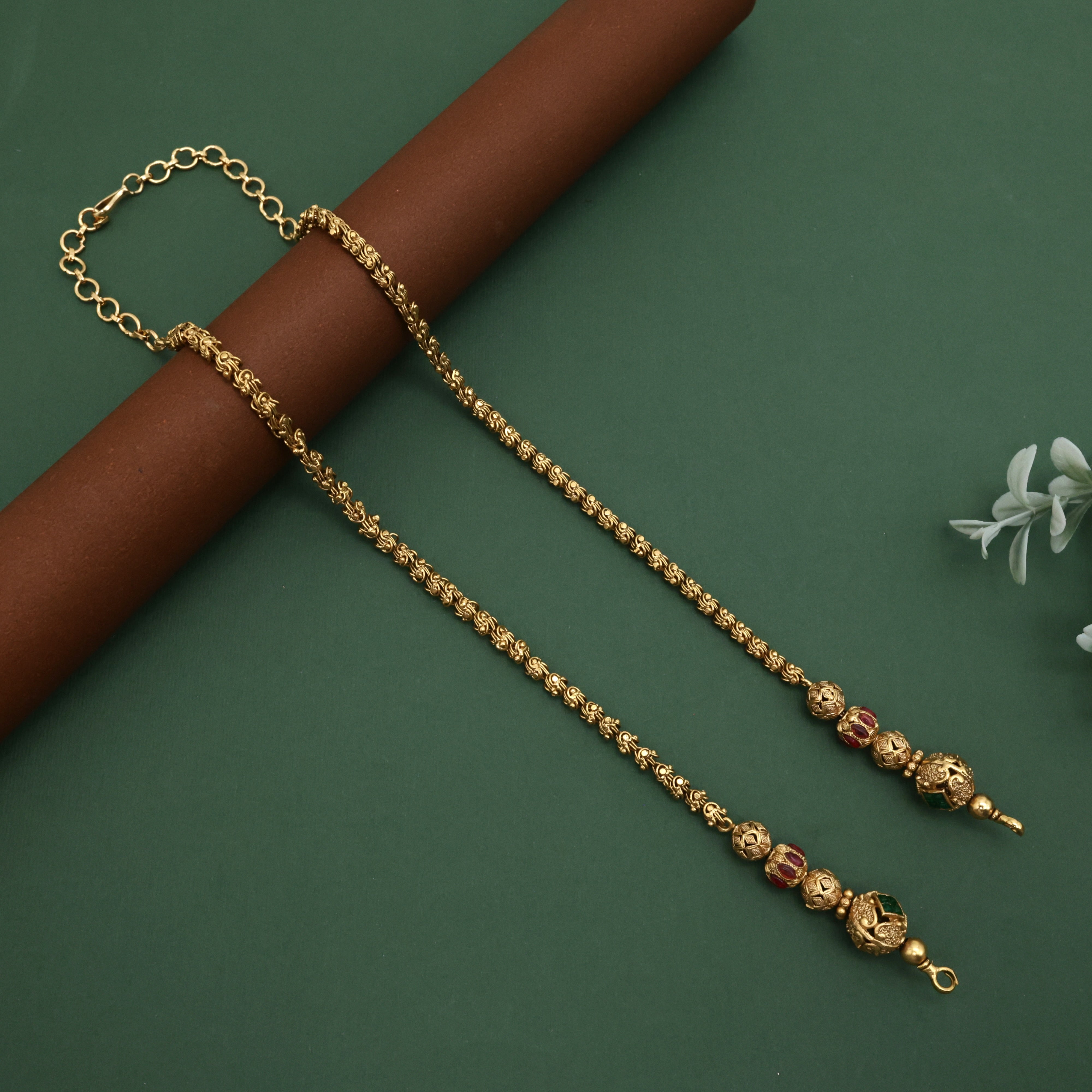 Antique Gold Look Kemp Nagas Balls Chain/Mala - Can be added to pendants