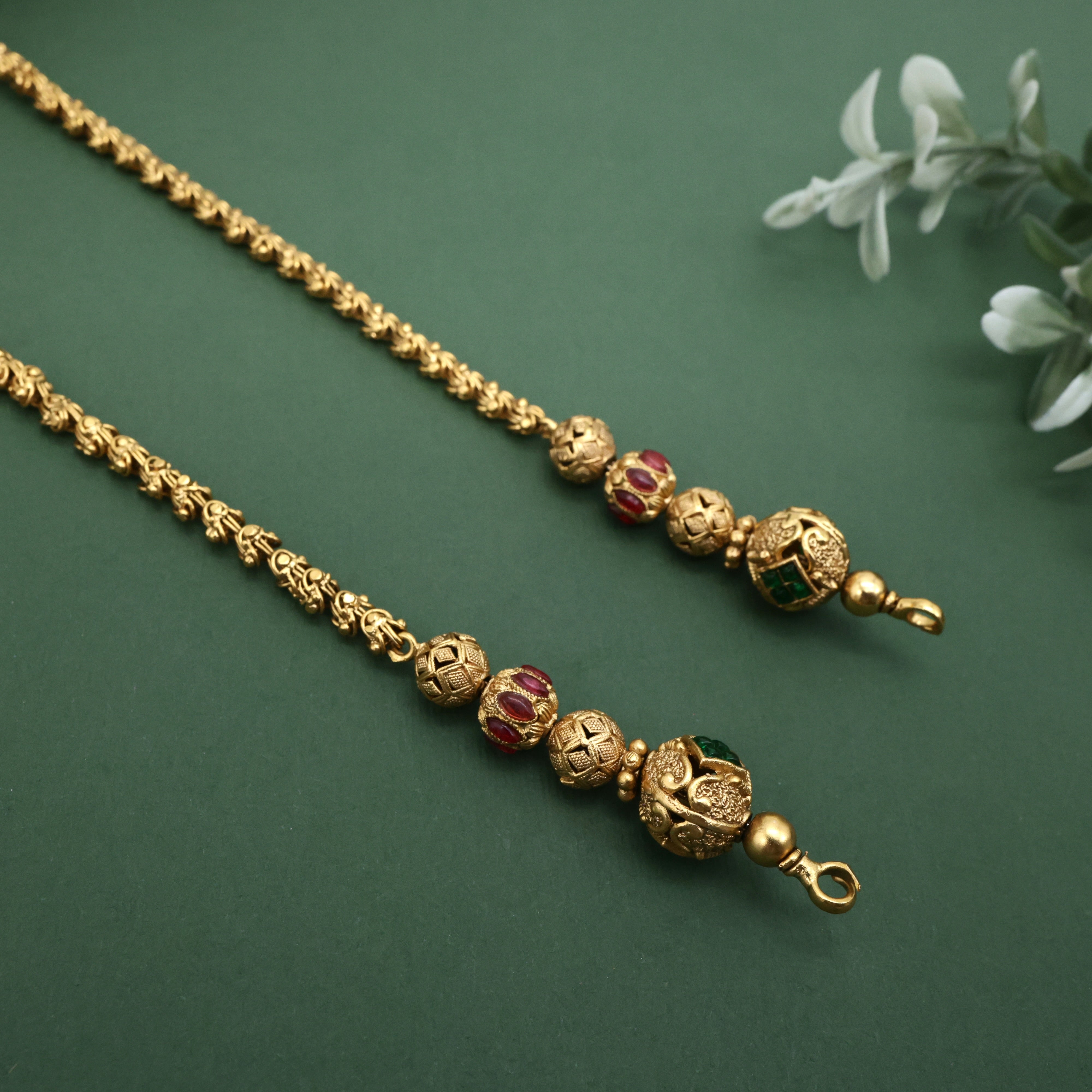 Antique Gold Look Kemp Nagas Balls Chain/Mala - Can be added to pendants
