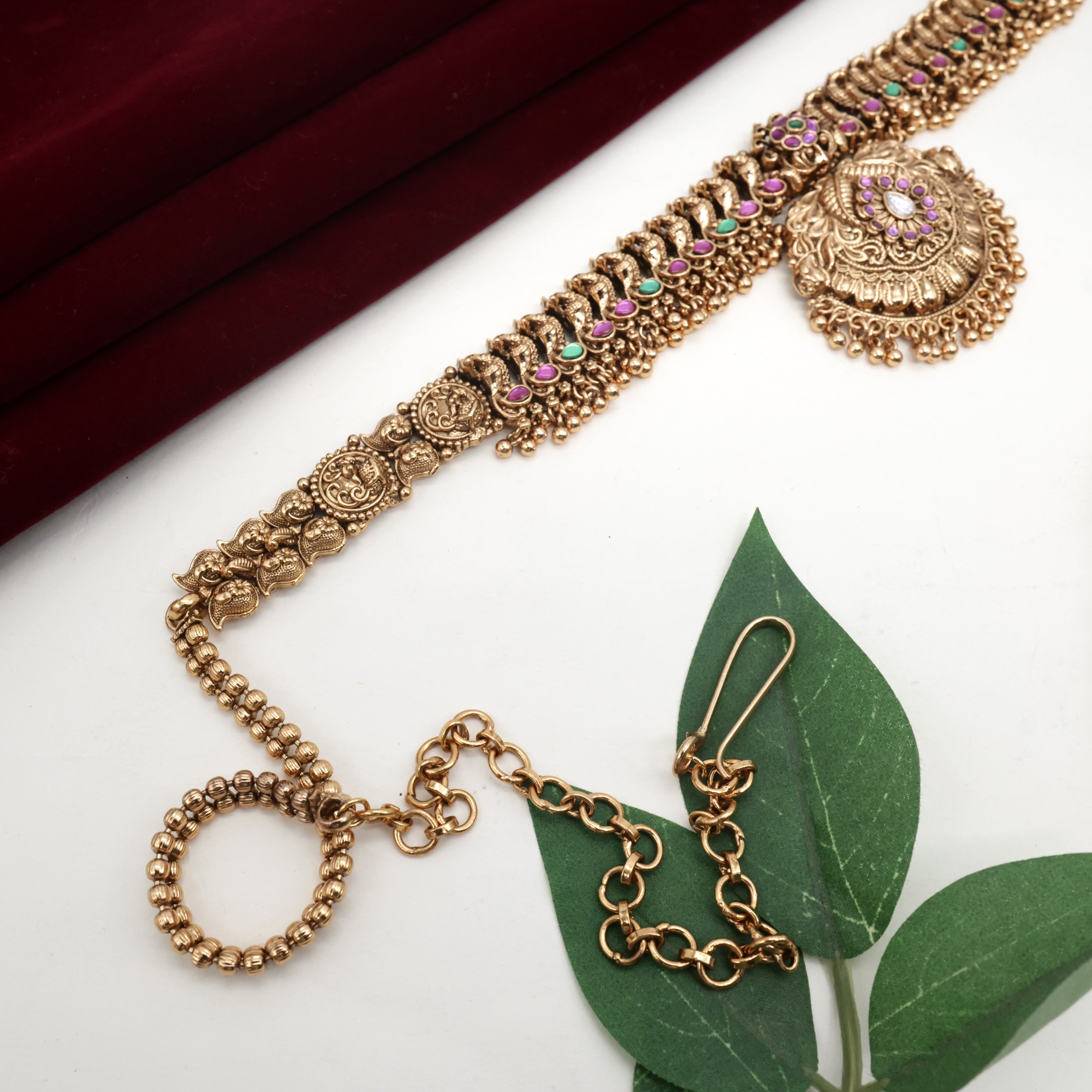 ANTIQUE GOLD KEMP PAISLEY PEACOCK BRIDAL HIP CHAIN