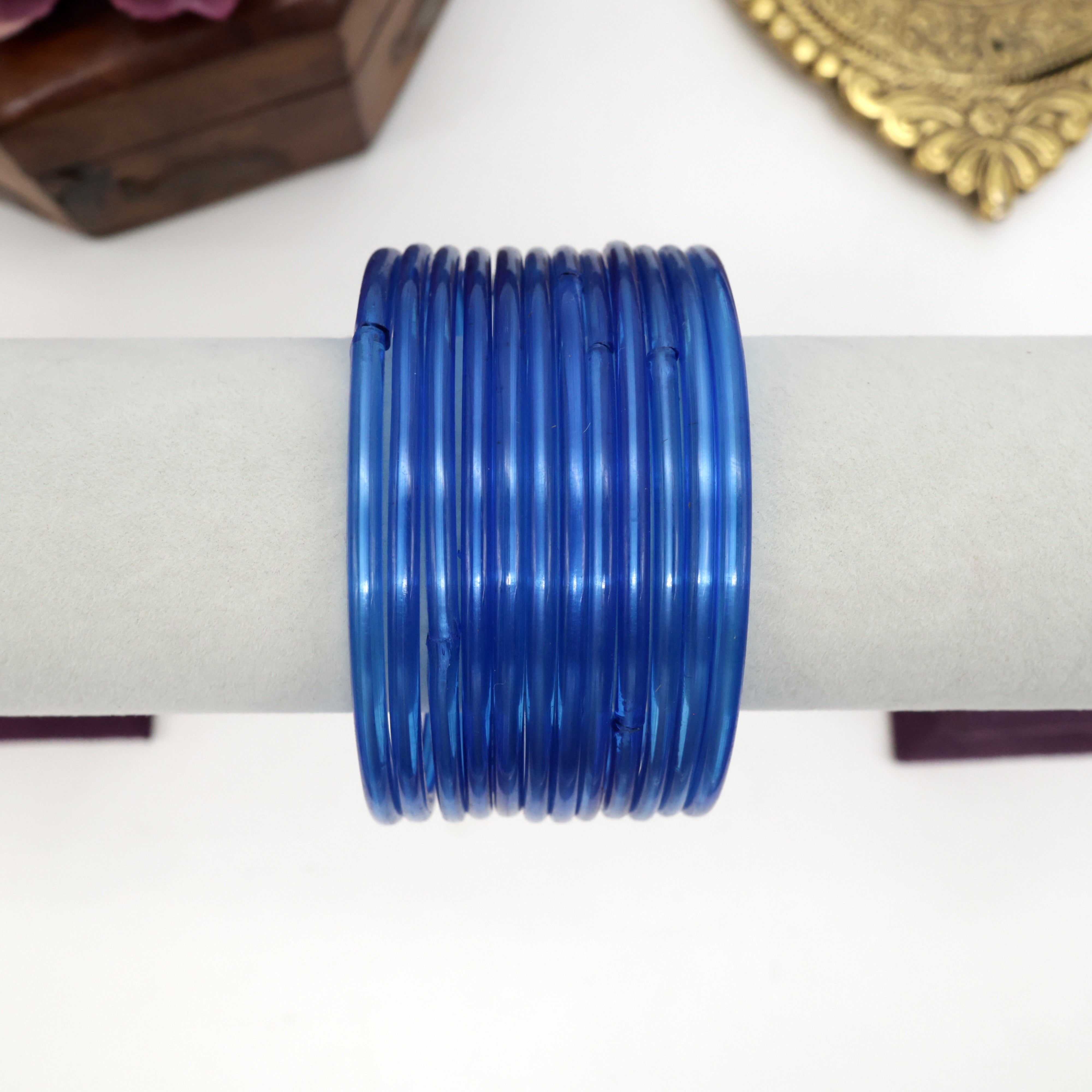 Traditional Plain Glass Bangles (One Dozen) - Light Blue