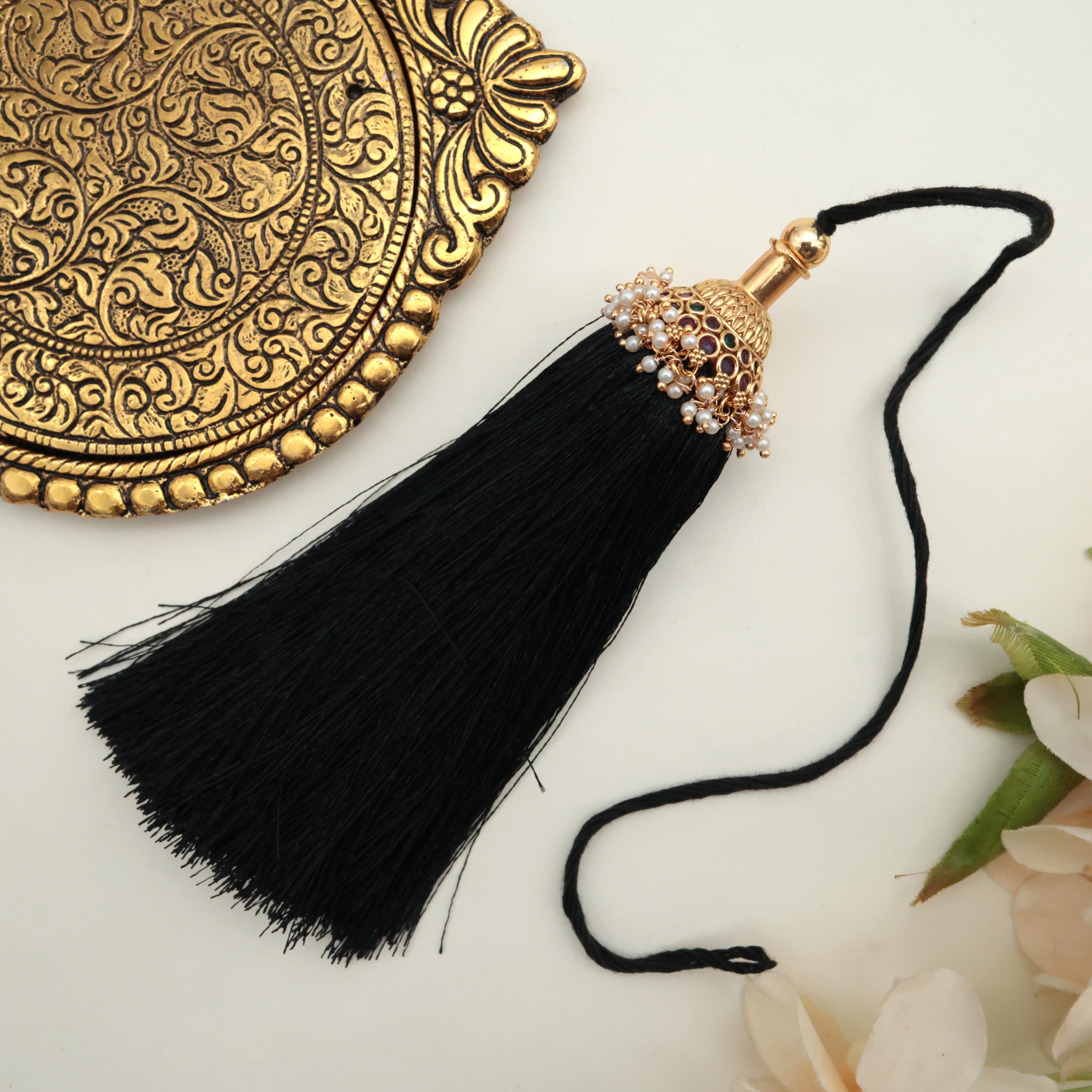 Premium South Indian Kemp Pearl Jhumka Bridal Jada Kunjalam / Jada Koppulu Hair Accessory