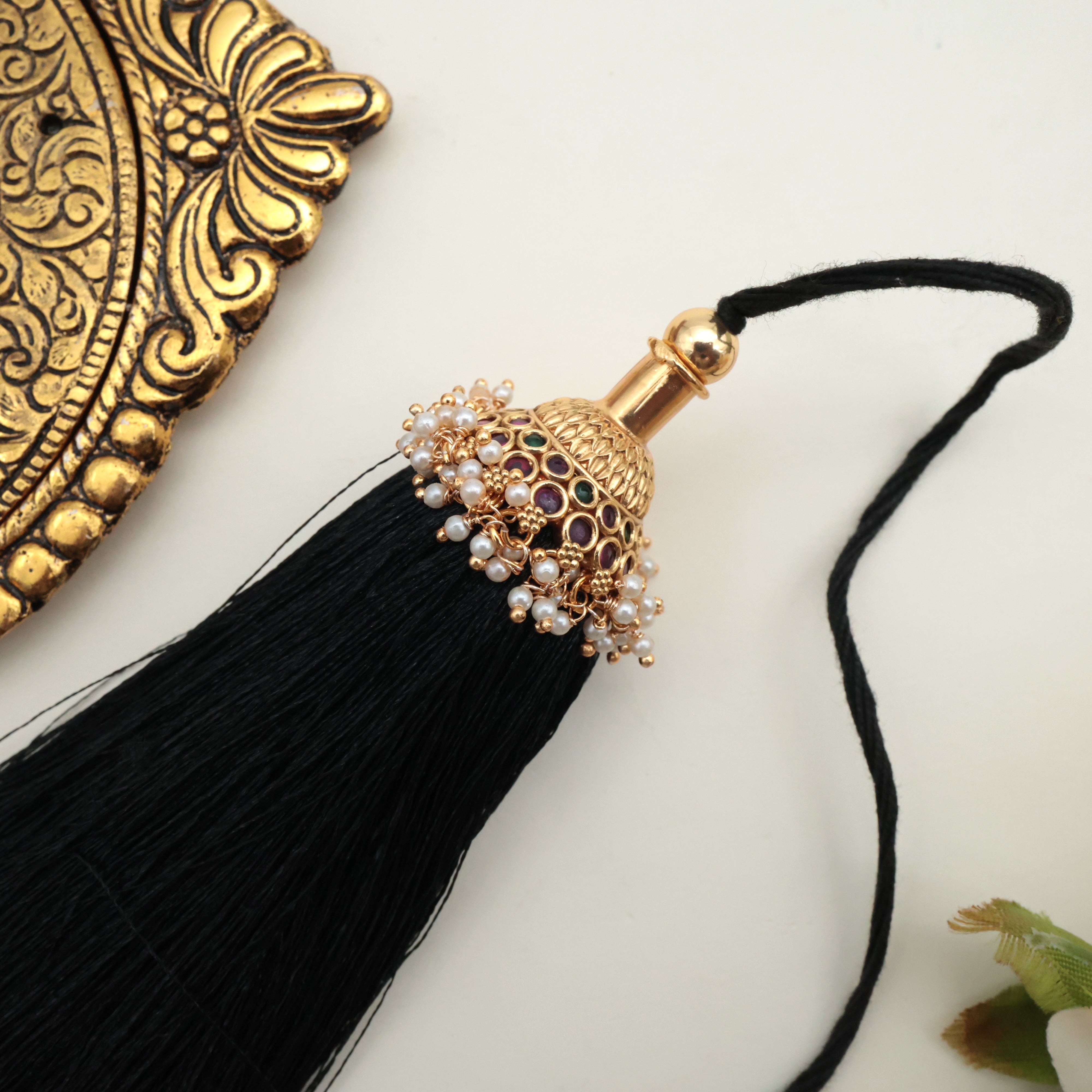 Premium South Indian Kemp Pearl Jhumka Bridal Jada Kunjalam / Jada Koppulu Hair Accessory