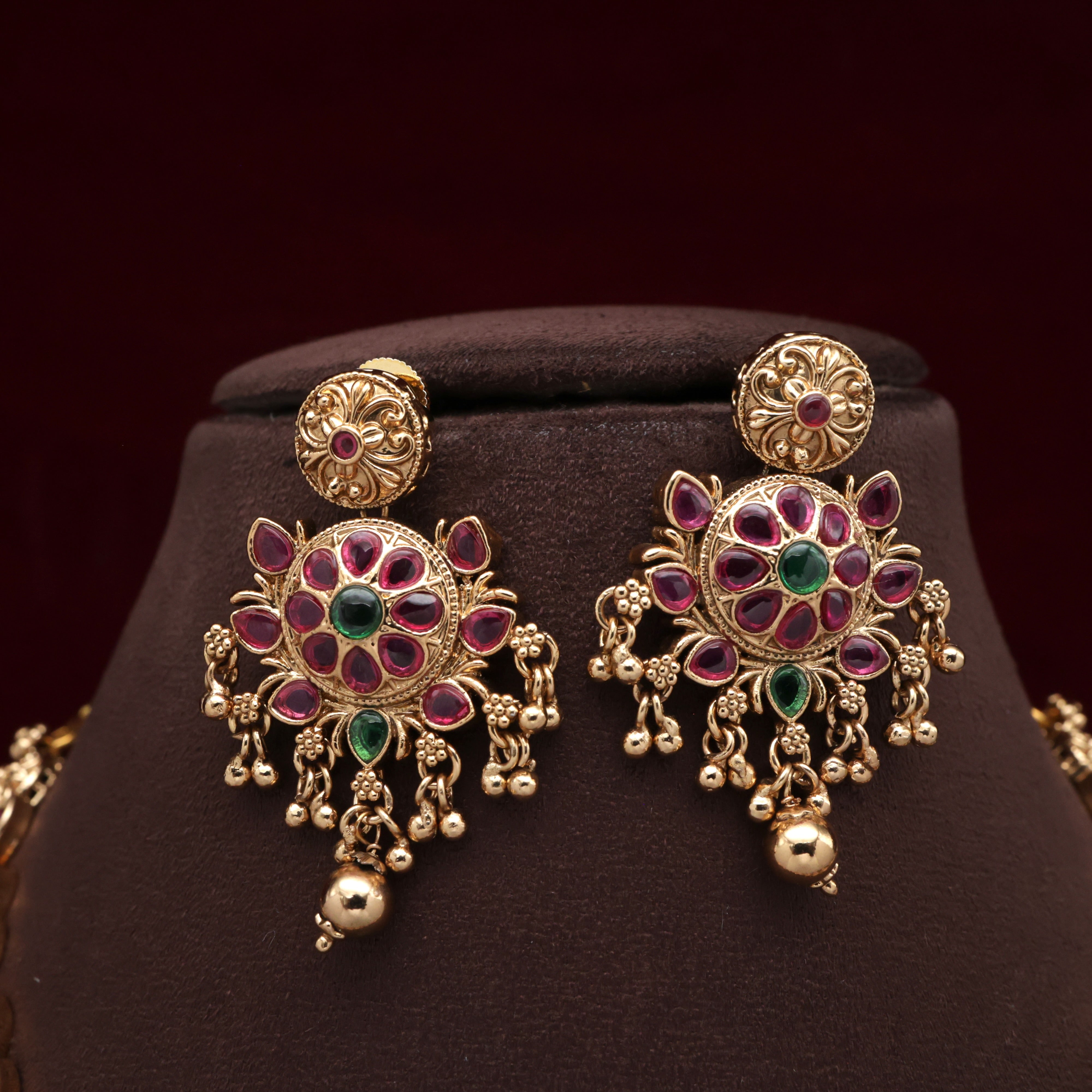 ANTIQUE NAGAS TRADITIONAL FLORAL DESIGN BRIDAL KEMP NECKLACE SET