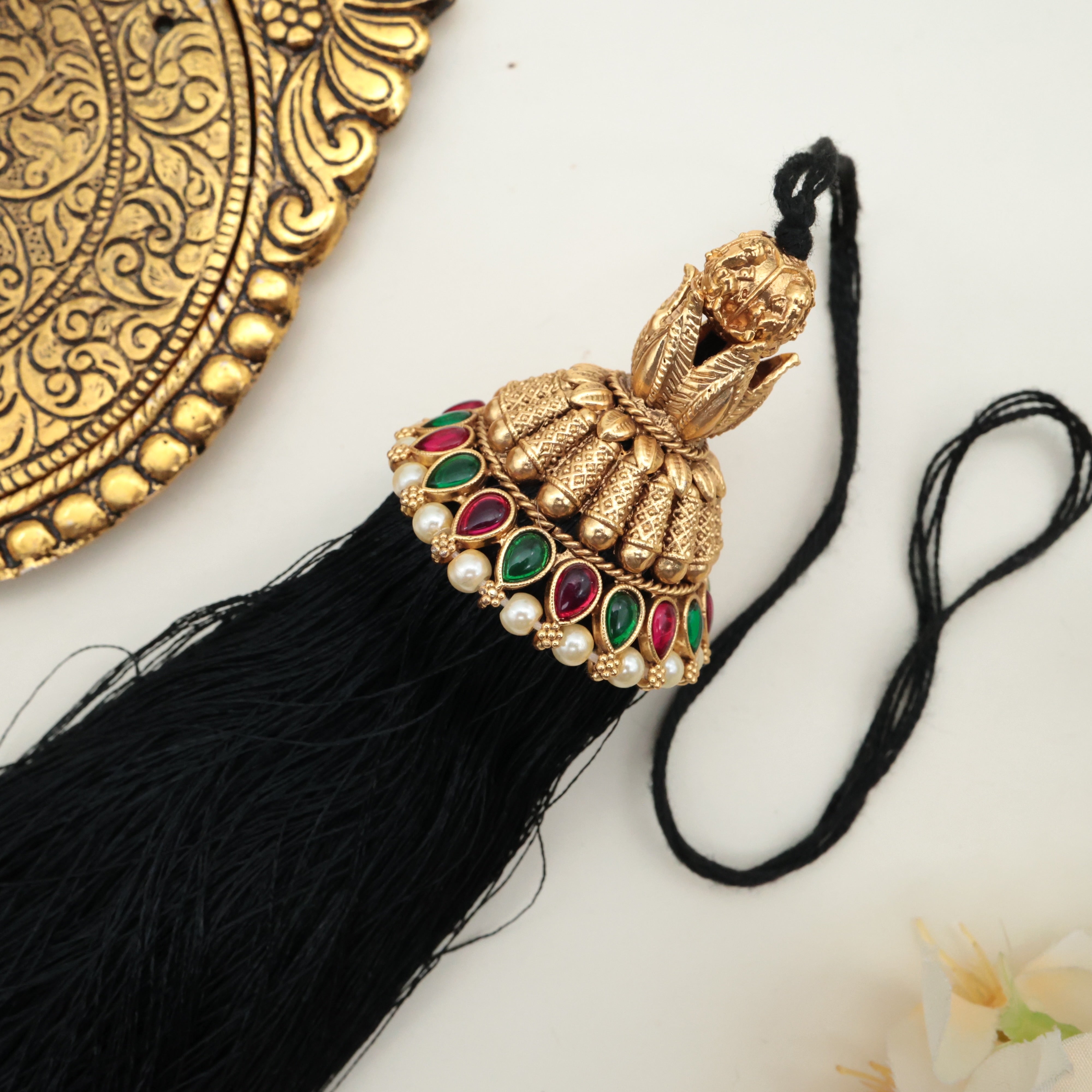 Premium South Indian Spike Lotus Ganesha Bridal Jada Kunjalam / Jada Koppulu Hair Accessory