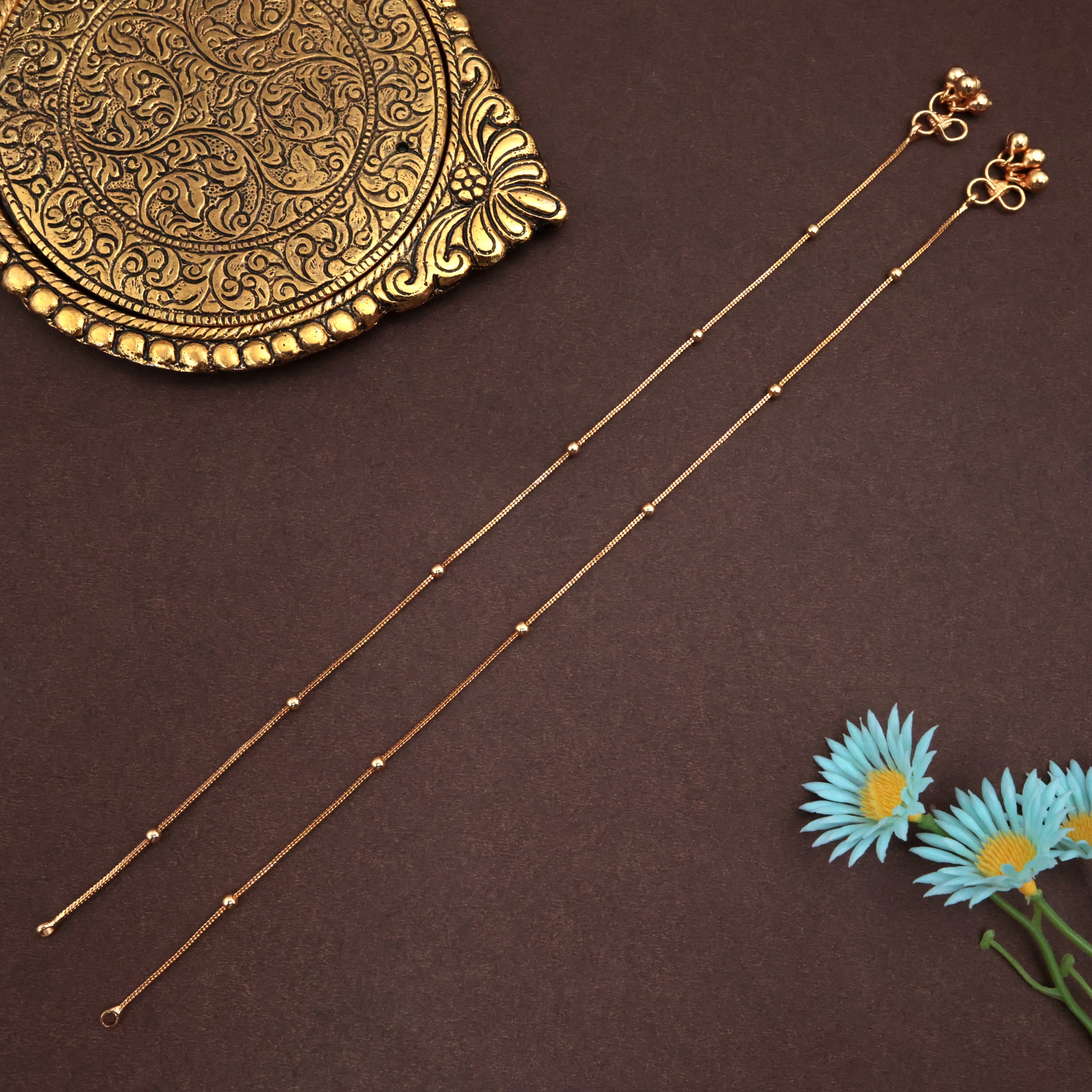 REAL GOLD LOOK MICRO GOLD POLISHED SMALL GOLD BALLS ANKLETS FOR WOMEN - 10.5 INCHES