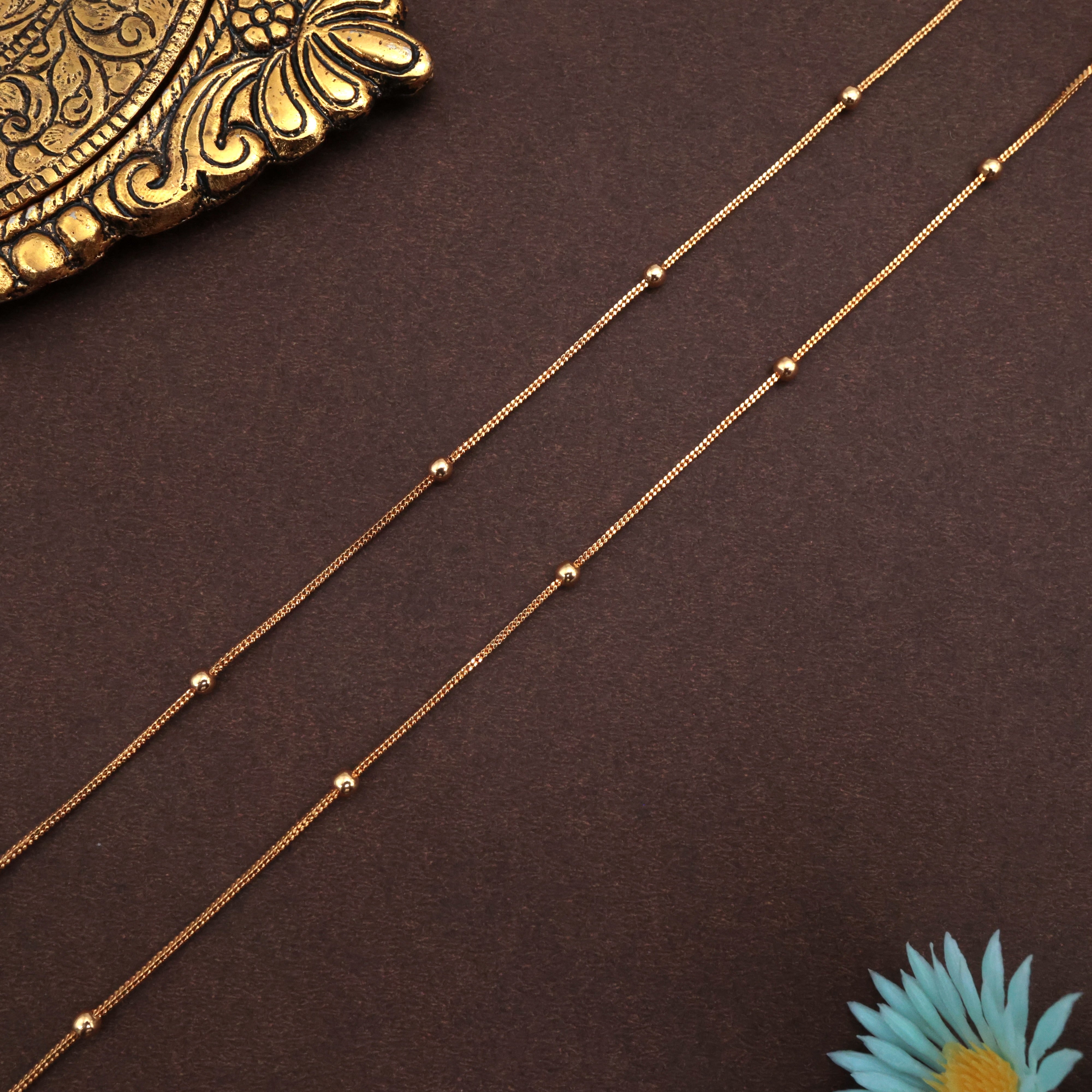 REAL GOLD LOOK MICRO GOLD POLISHED SMALL GOLD BALLS ANKLETS FOR WOMEN - 10.5 INCHES