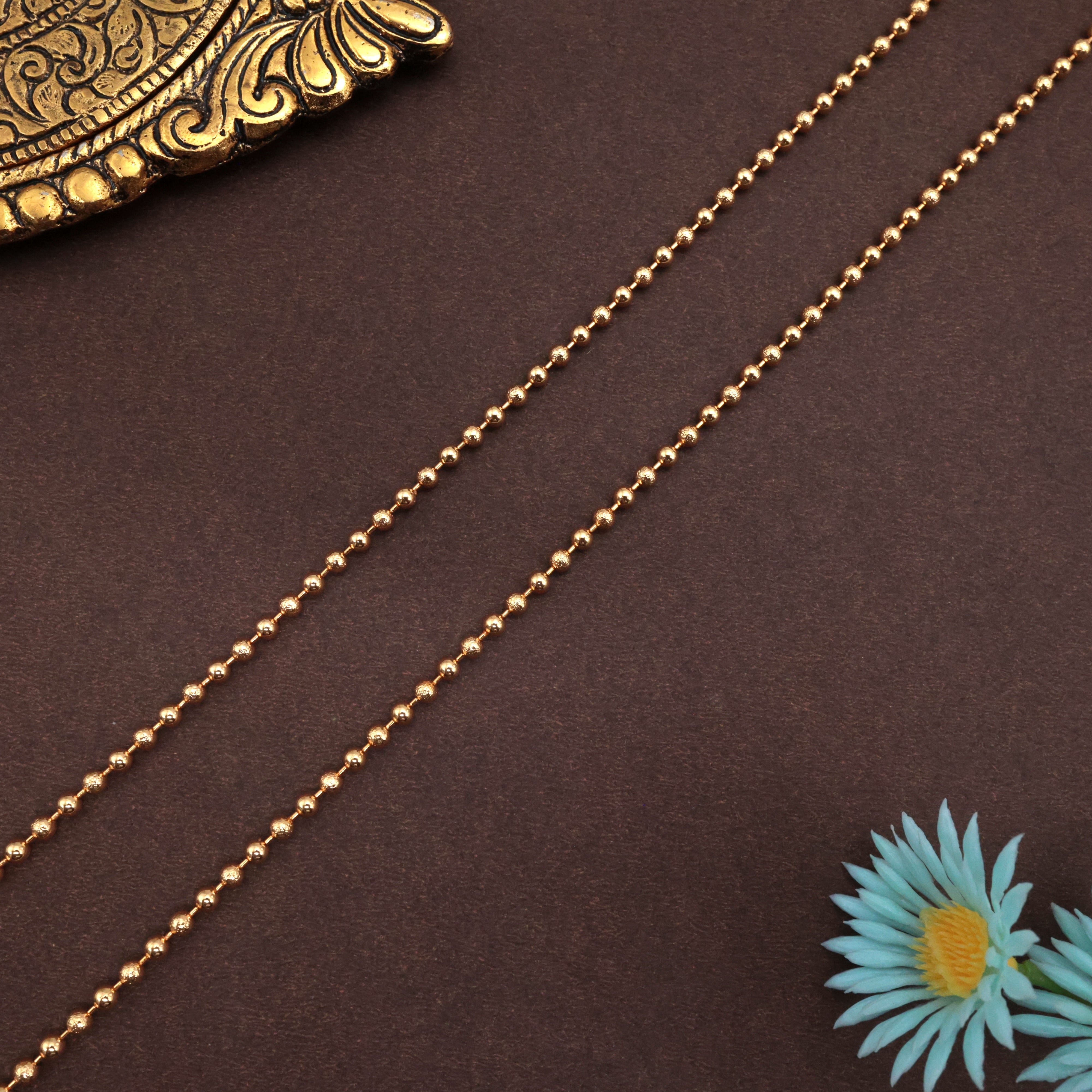 REAL GOLD LOOK MICRO GOLD POLISHED CHINNA MANI ANKLETS FOR WOMEN - 11 INCHES