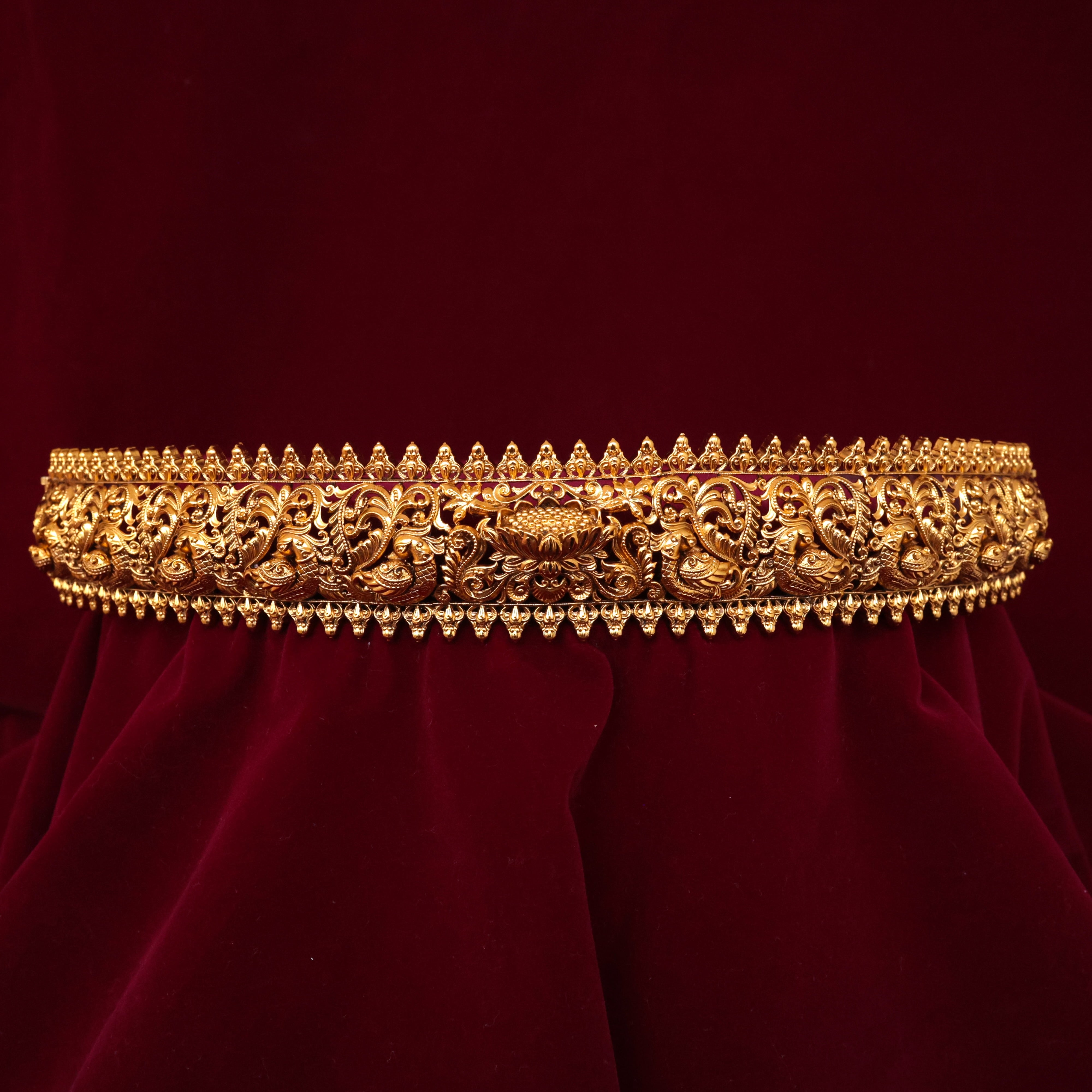 Antique Gold Look Nagas Annam Lotus Bridal Hip Belt For Women