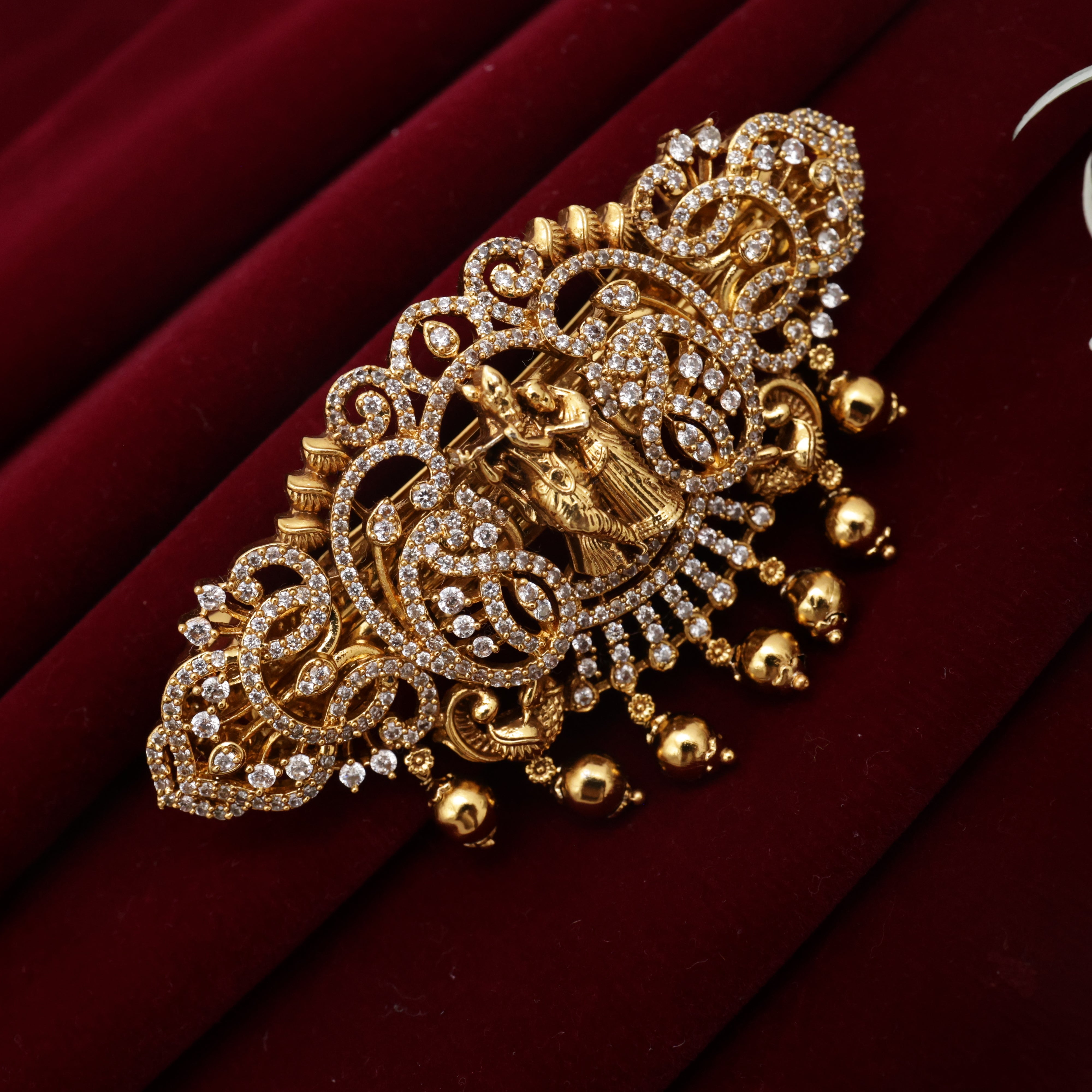 Antique AD Radha Krishna French Barrette Hair Clip For Women