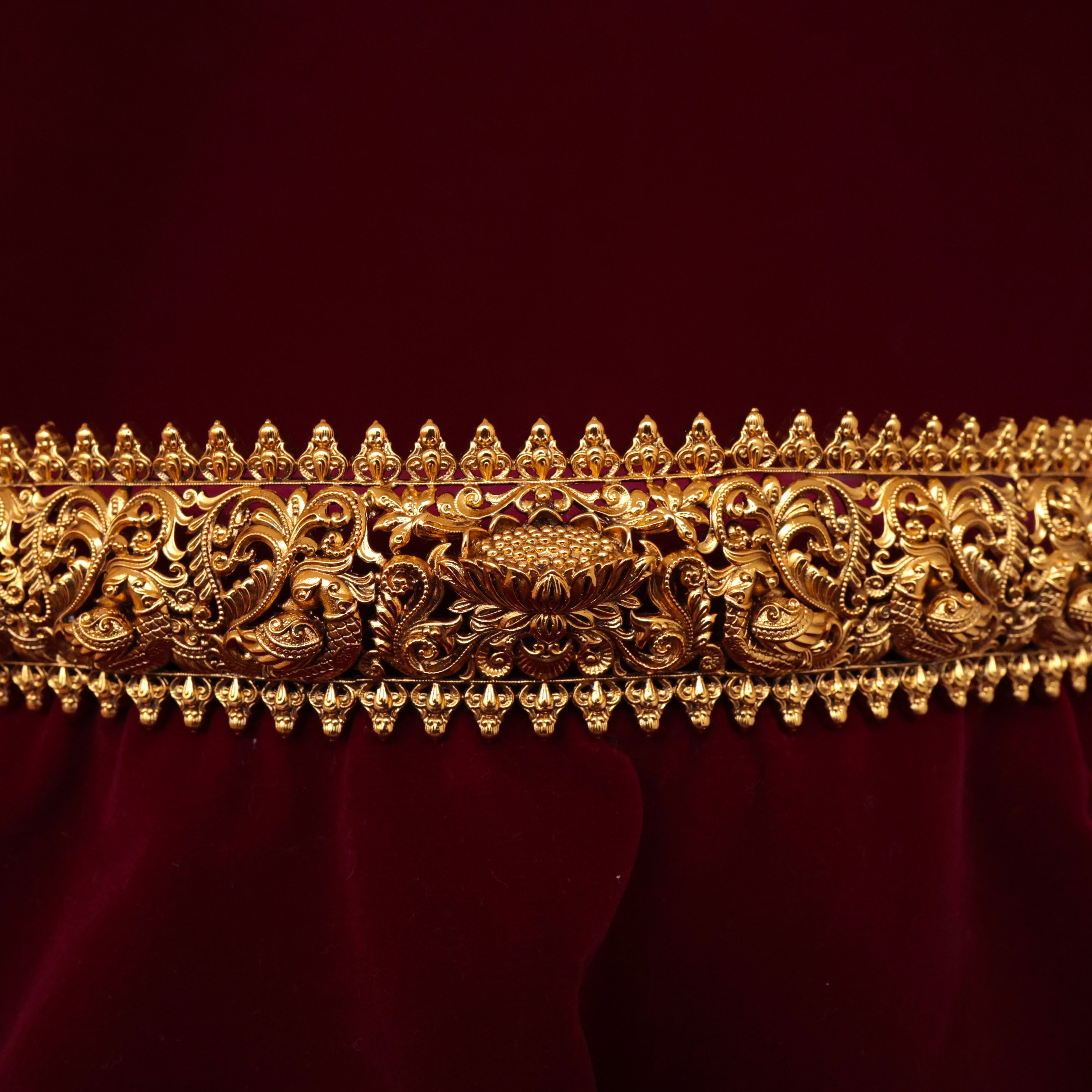Antique Gold Look Nagas Annam Lotus Bridal Hip Belt For Women