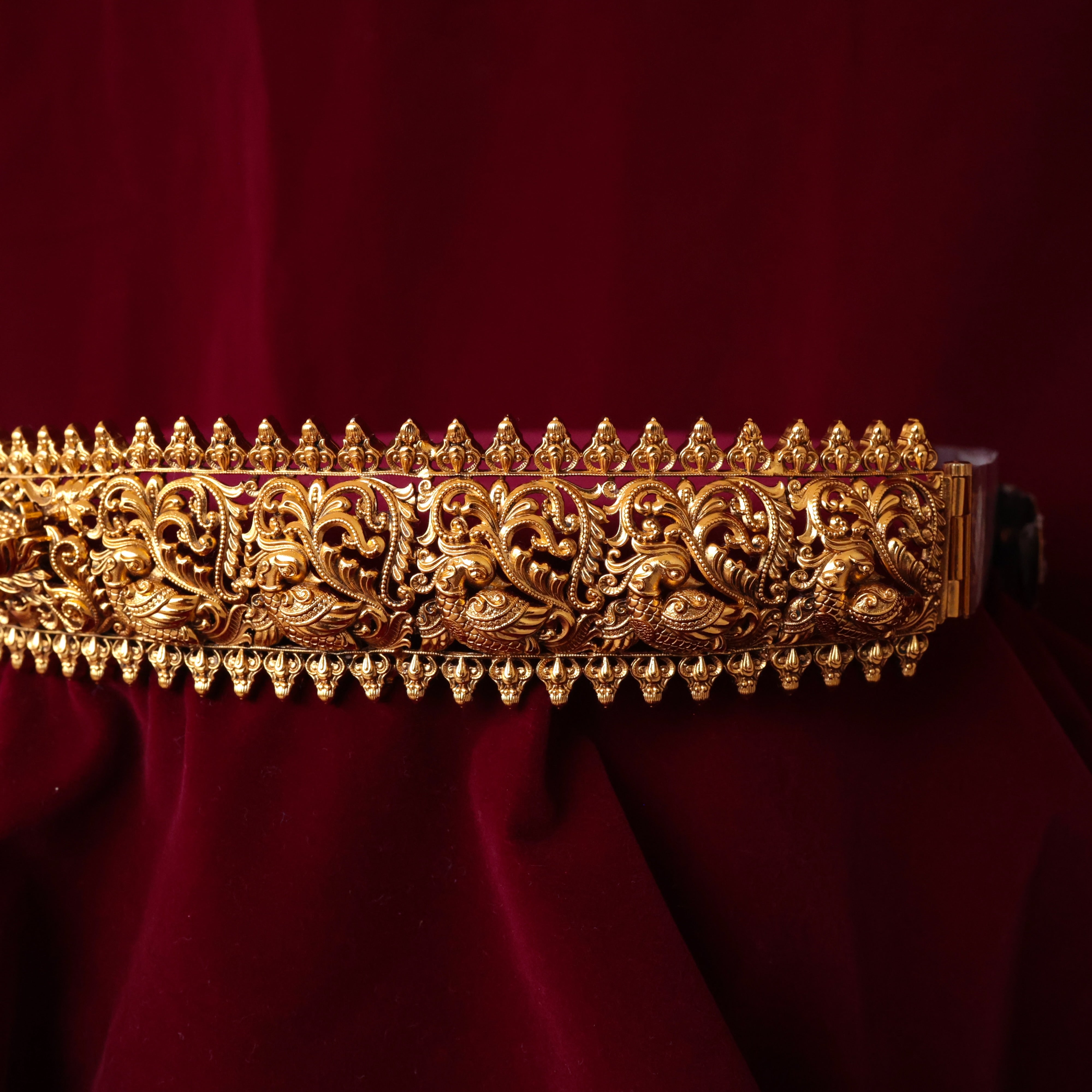 Antique Gold Look Nagas Annam Lotus Bridal Hip Belt For Women