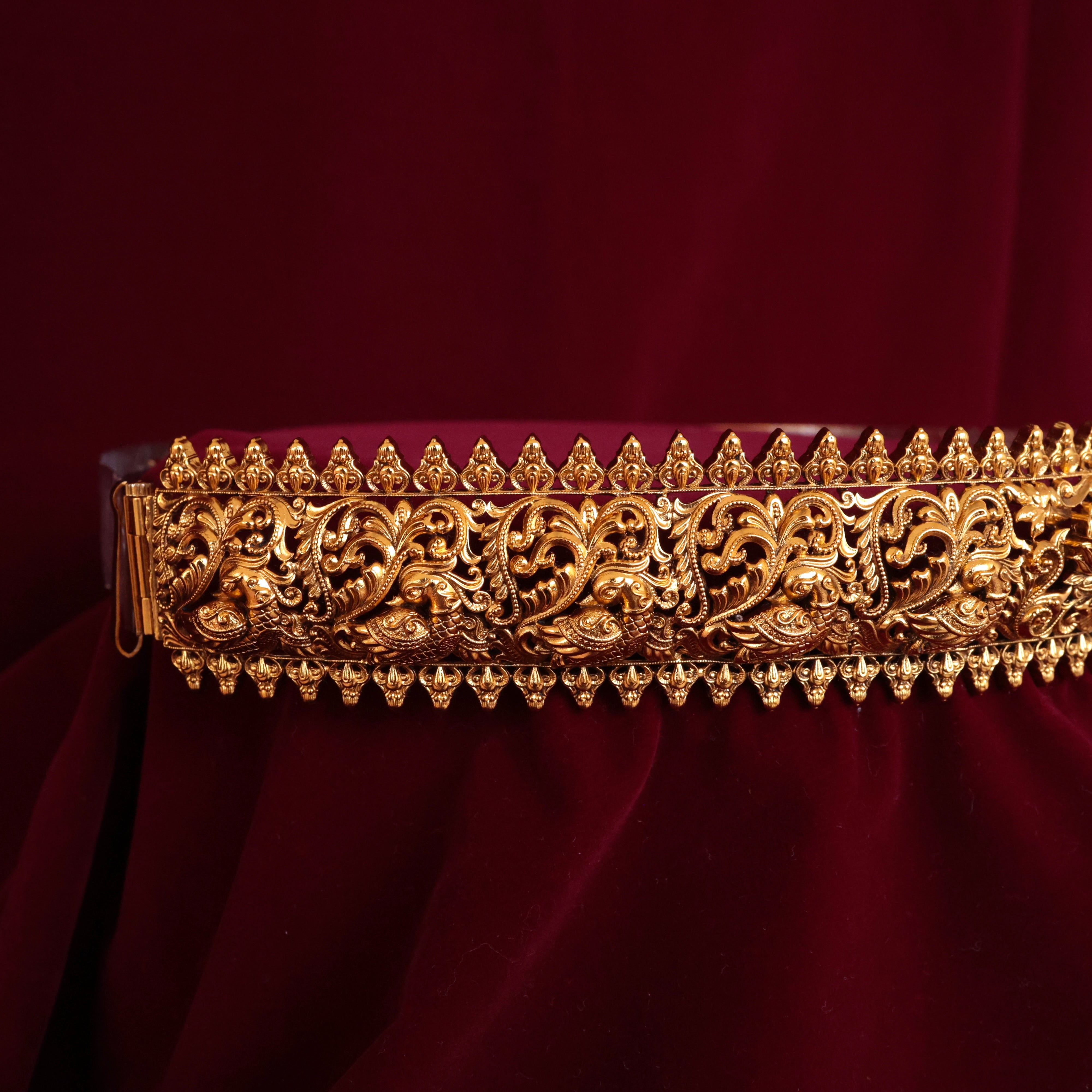 Antique Gold Look Nagas Annam Lotus Bridal Hip Belt For Women