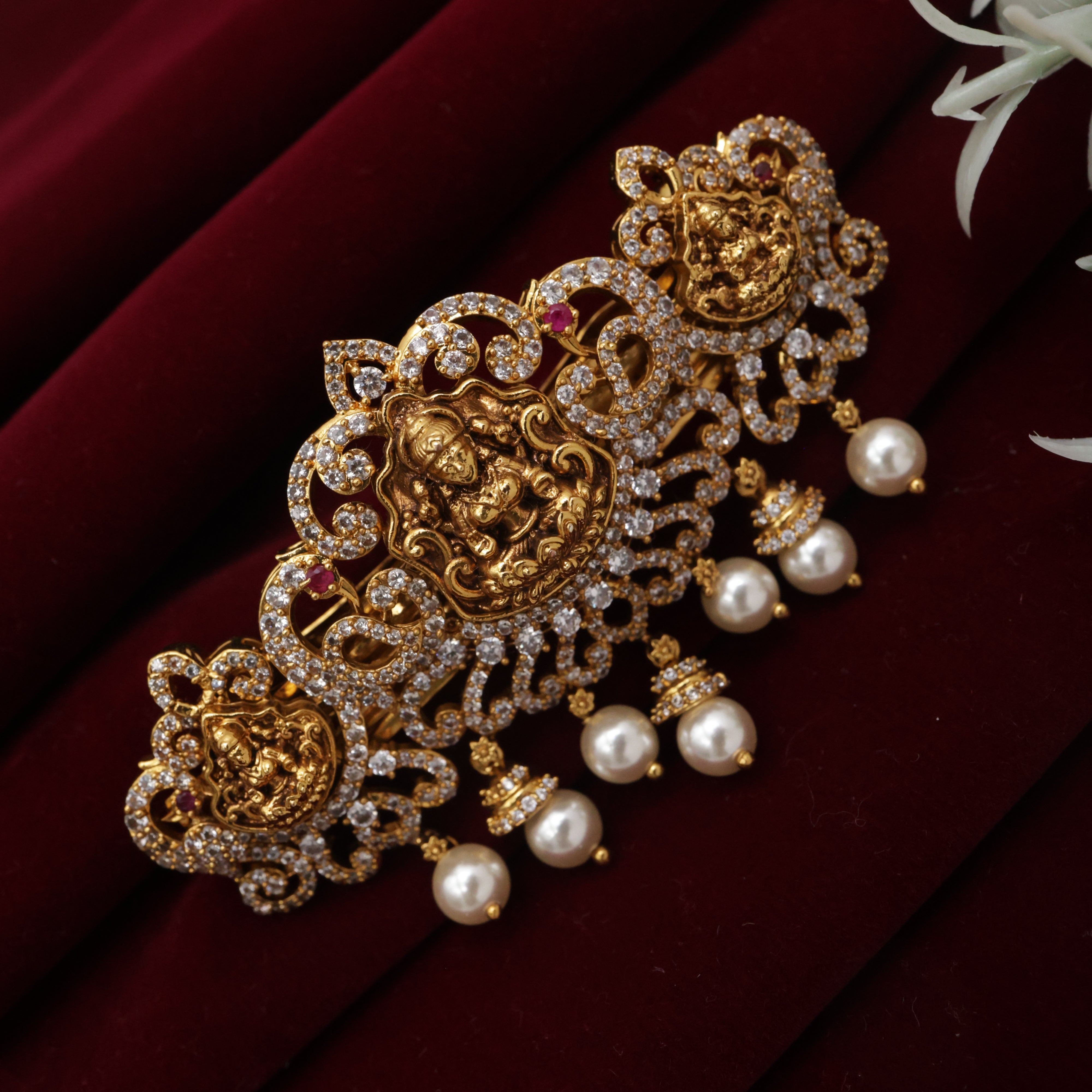 Antique AD Lakshmi Devi Bridal French Barrette Hair Clip