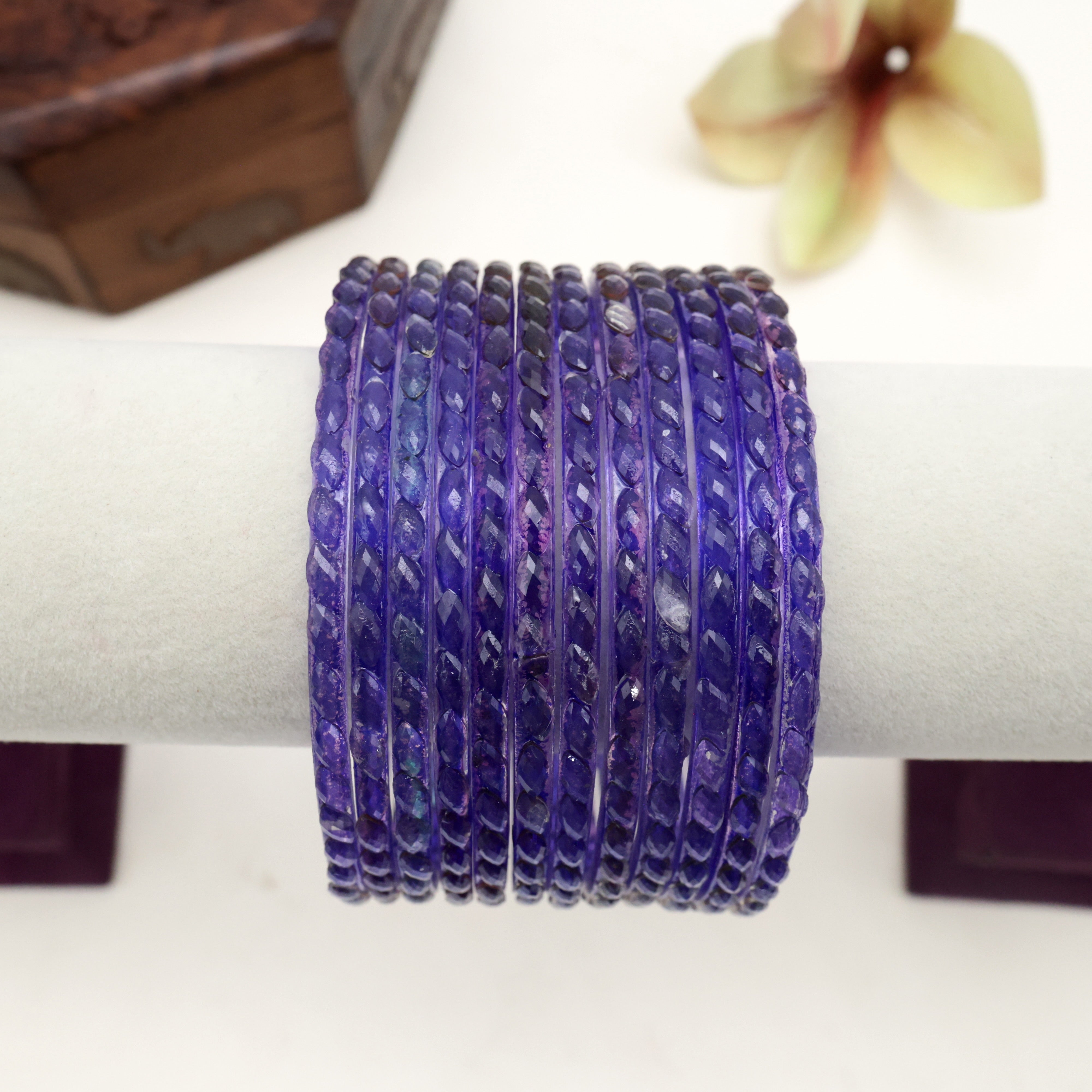 Plain Crystal Cut Glass Bangles - Purple