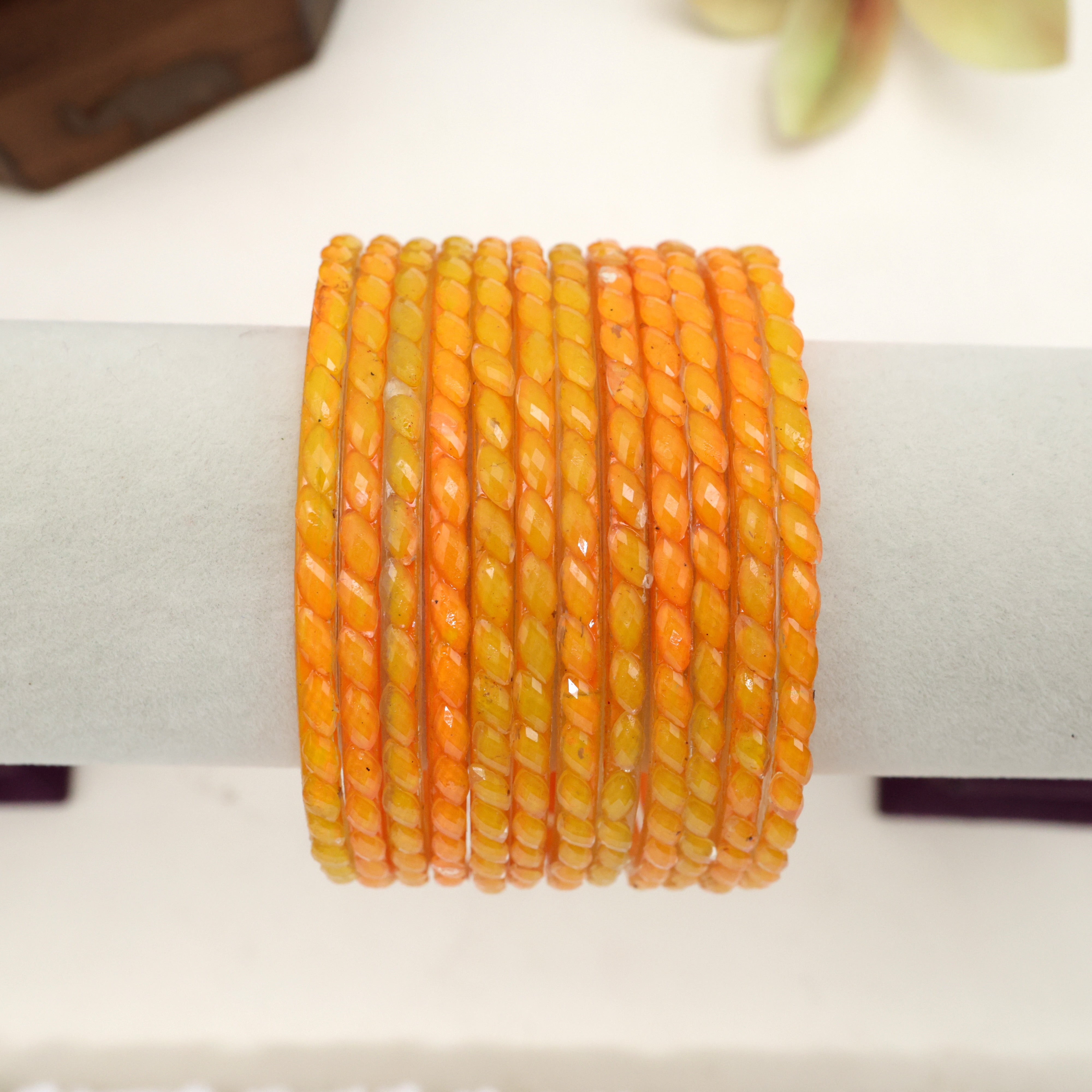 Plain Crystal Cut Glass Bangles - Haldi