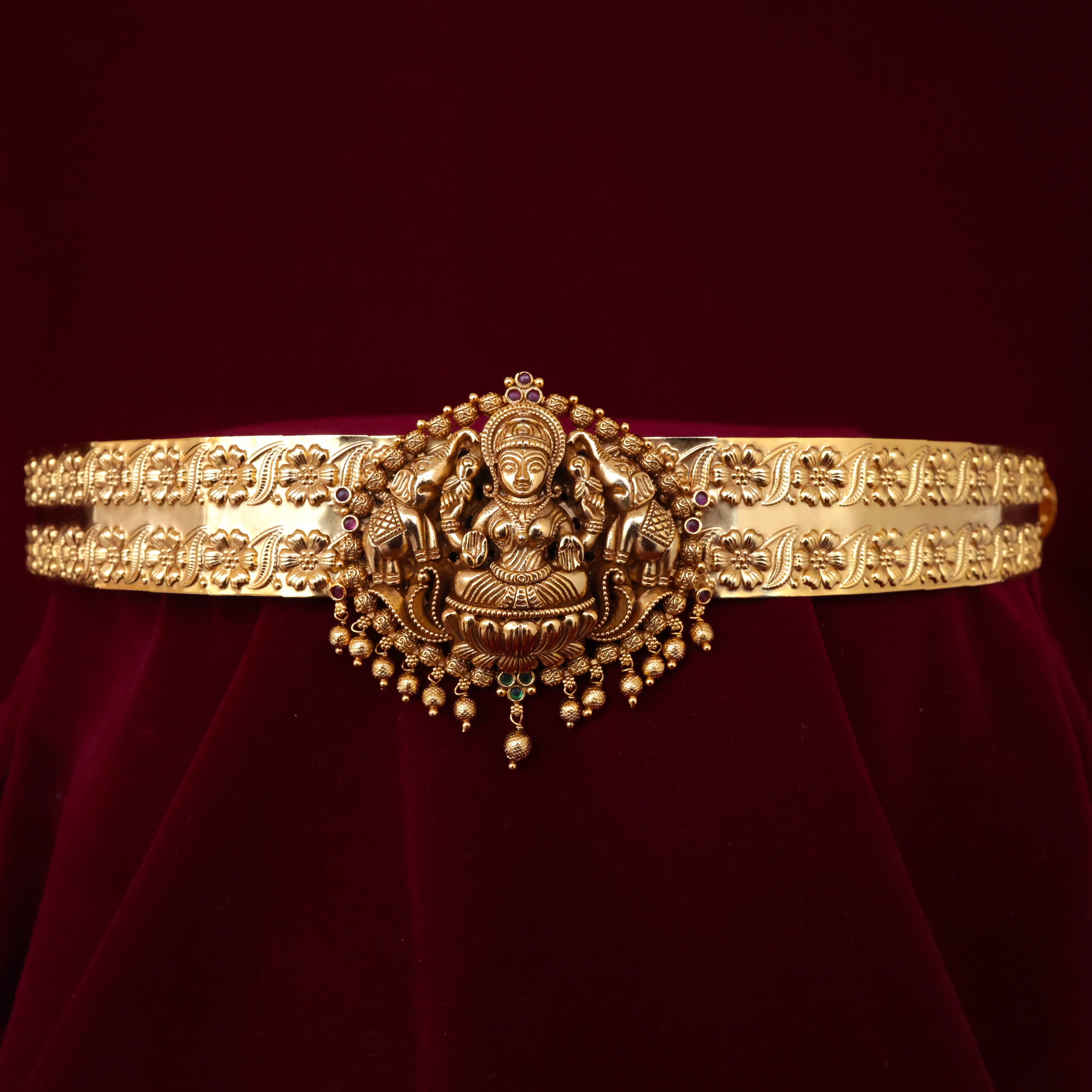 Antique Gold Nagas Gajalakshmi Bridal Hip Belt For Women