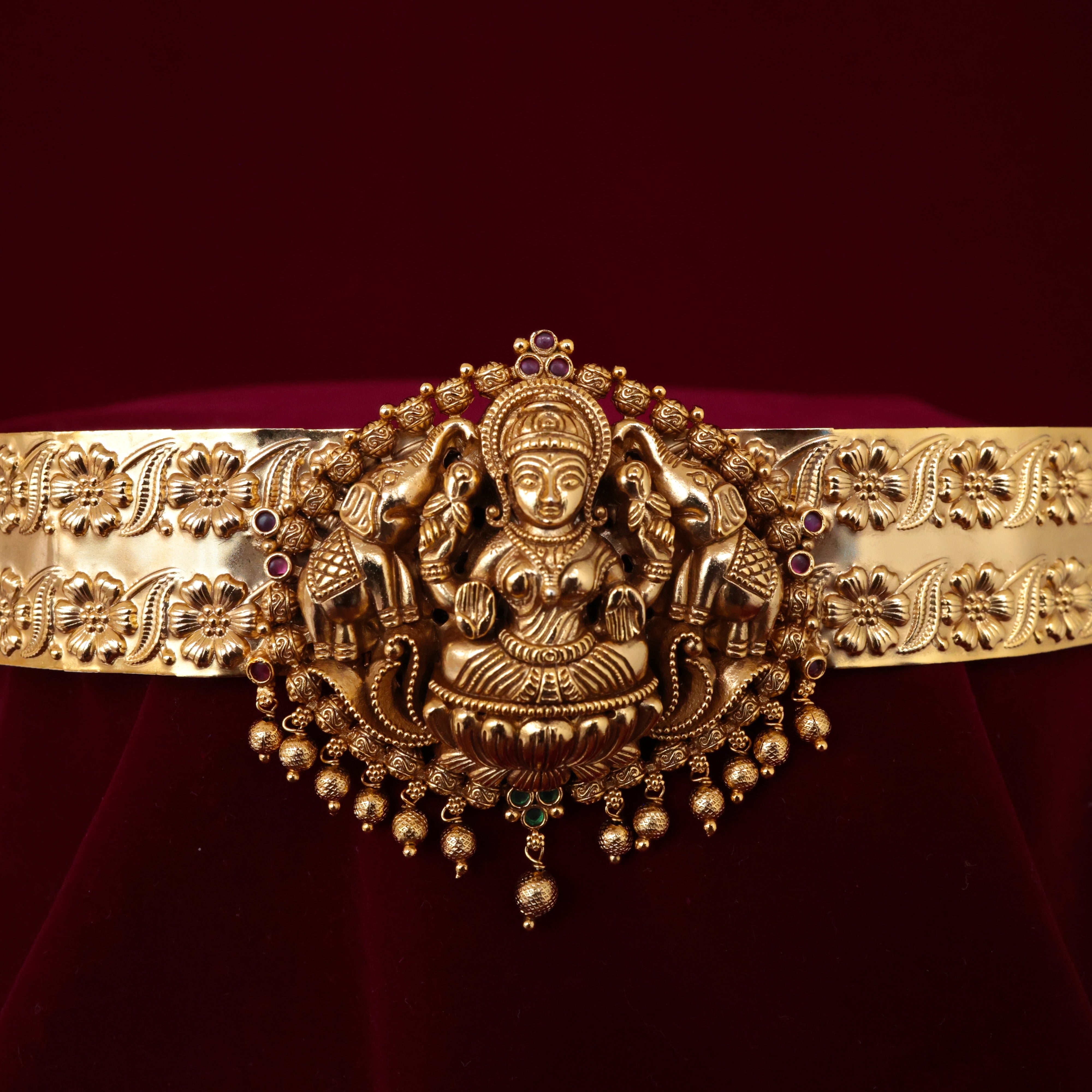 Antique Gold Nagas Gajalakshmi Bridal Hip Belt For Women