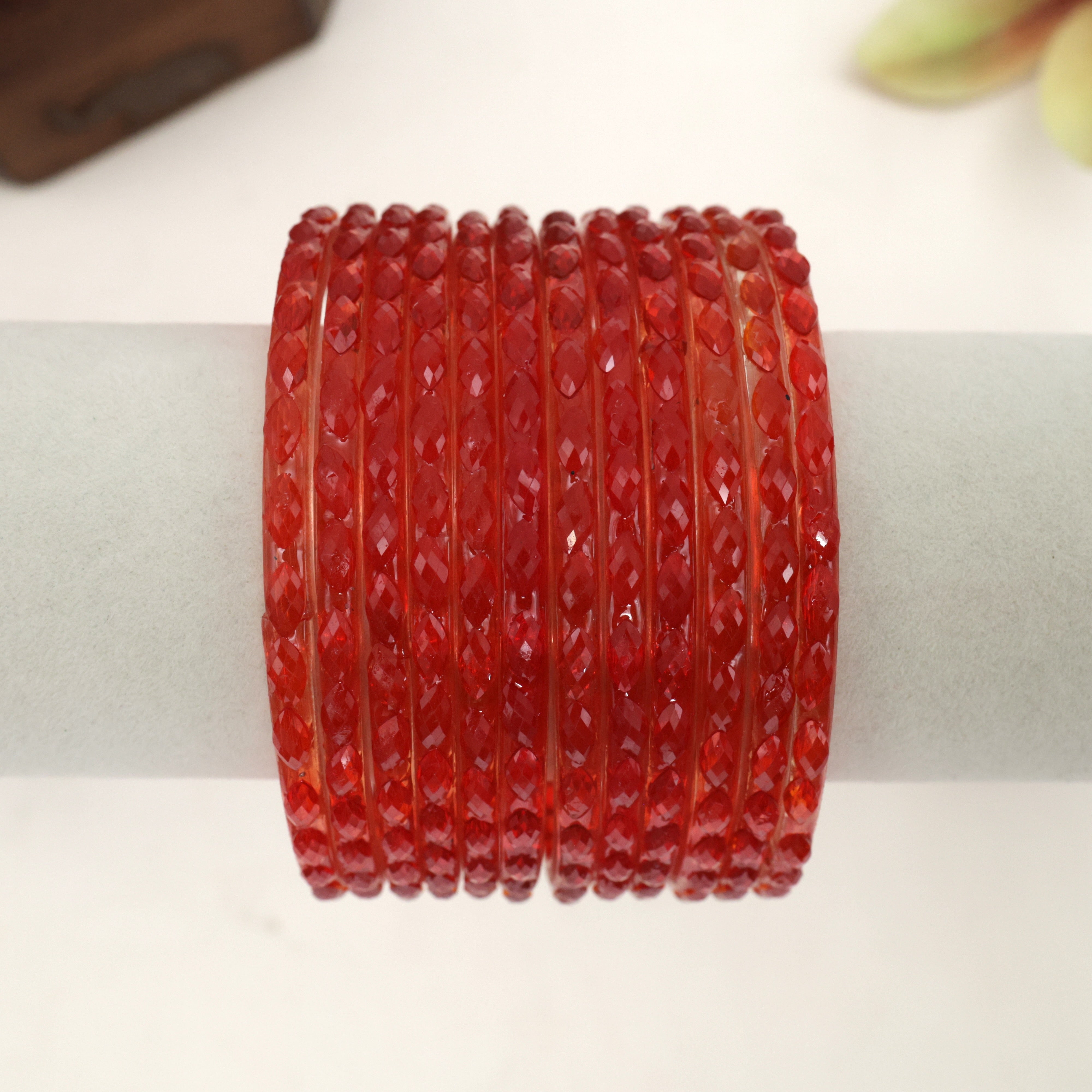 Plain Crystal Cut Glass Bangles - Red