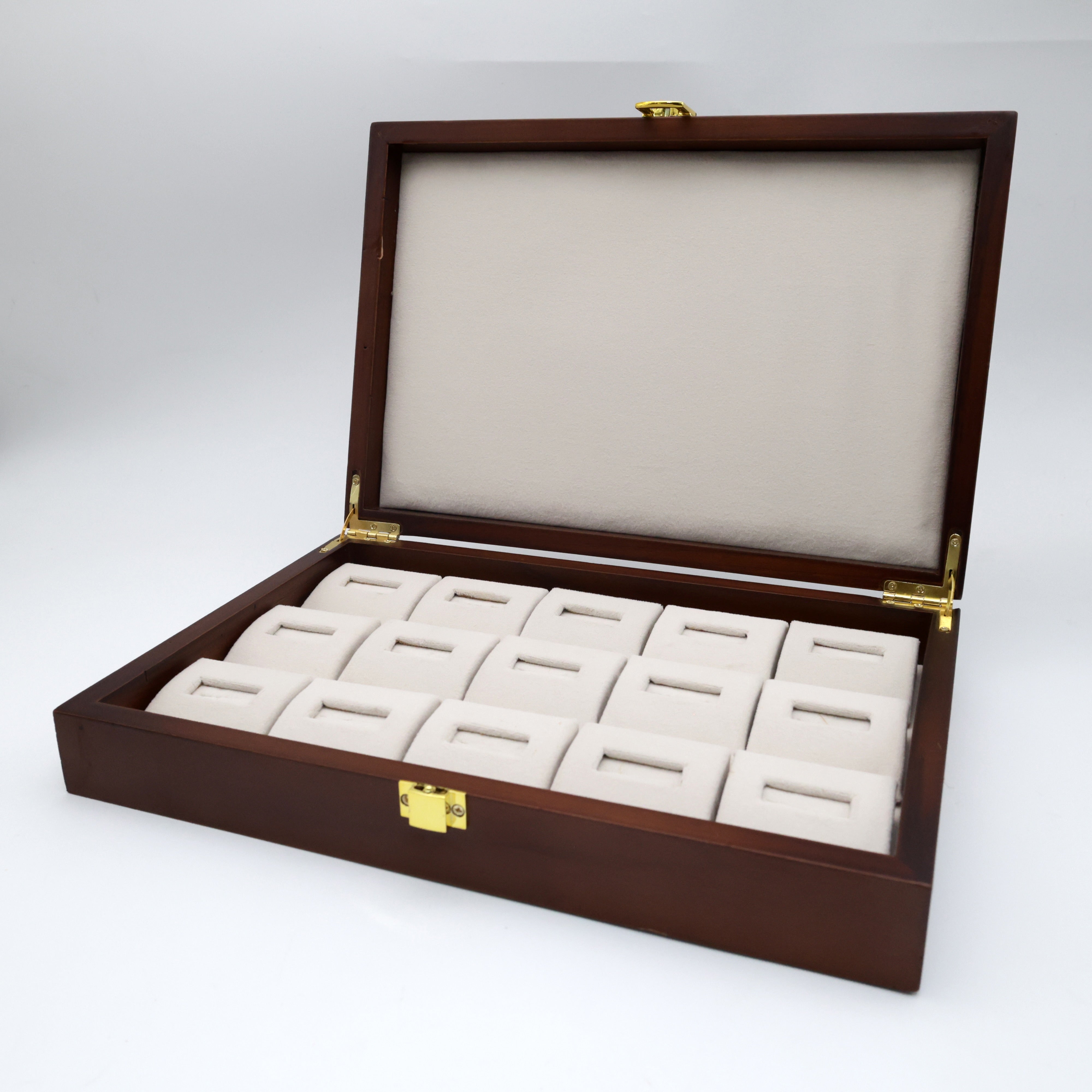 Premium Teak Wood 15 Slots Finger Ring Organiser