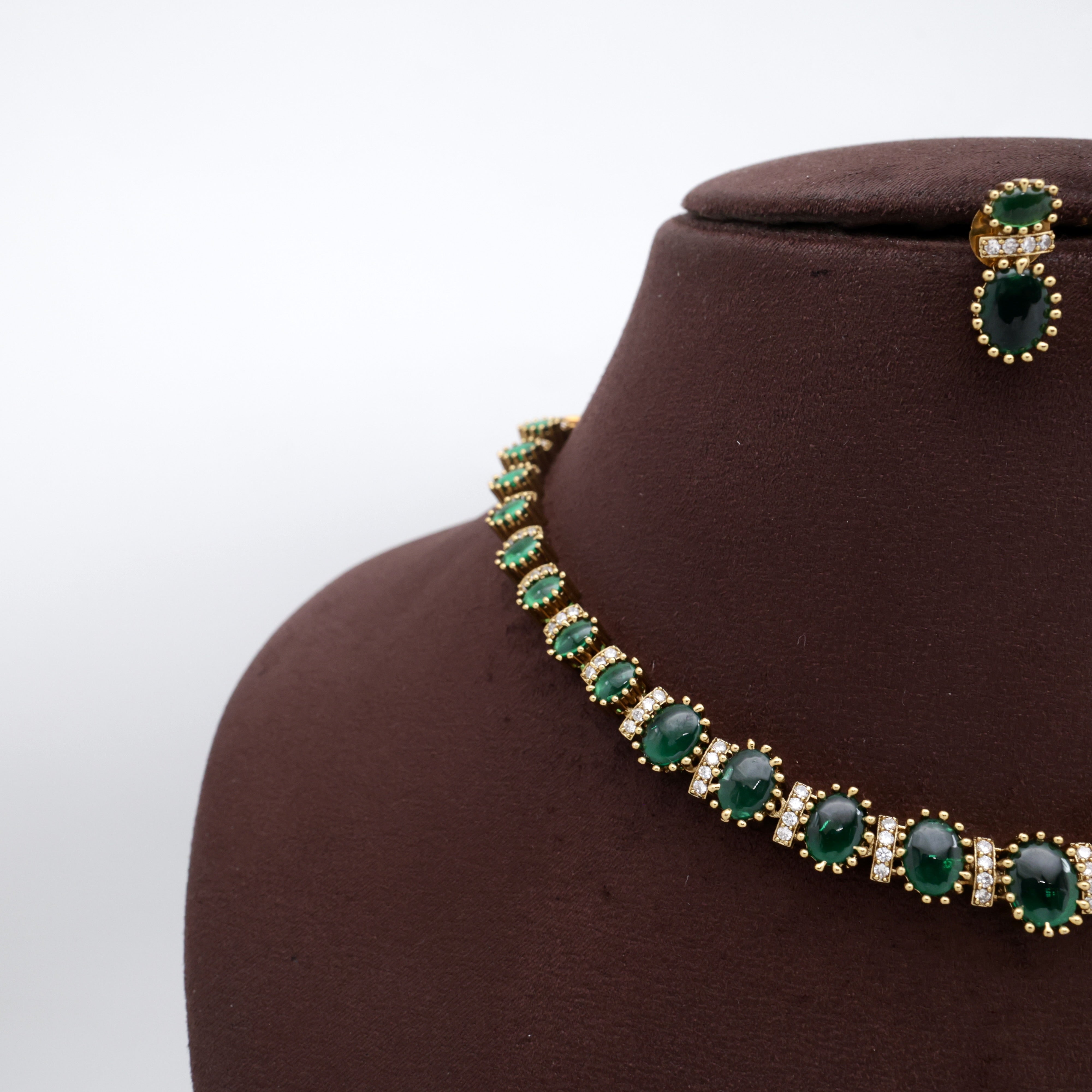 Premium Antique Oval Kemp Minimal necklace Set - Green