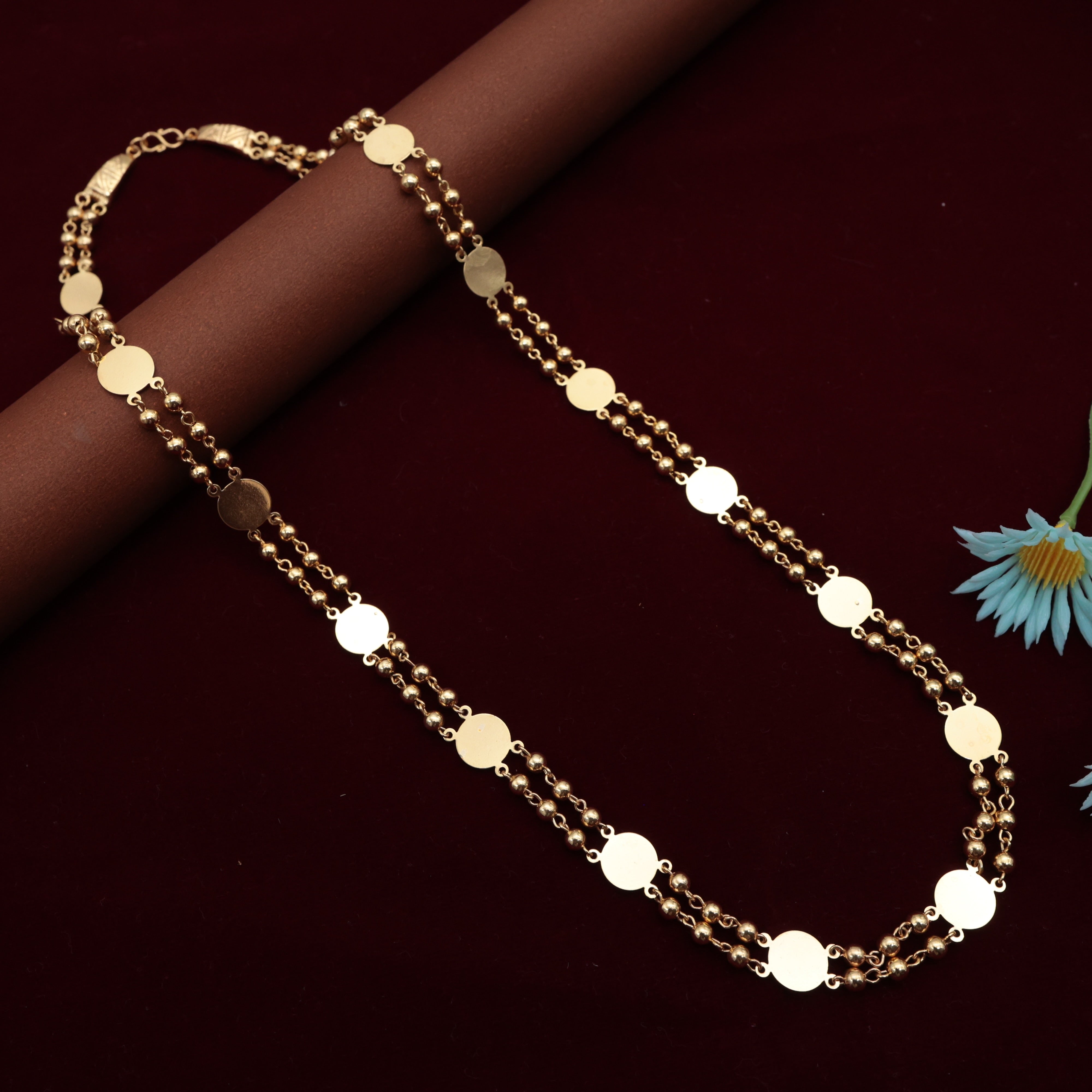 Real Gold Tone Traditional Plain Coin Vintage Mala