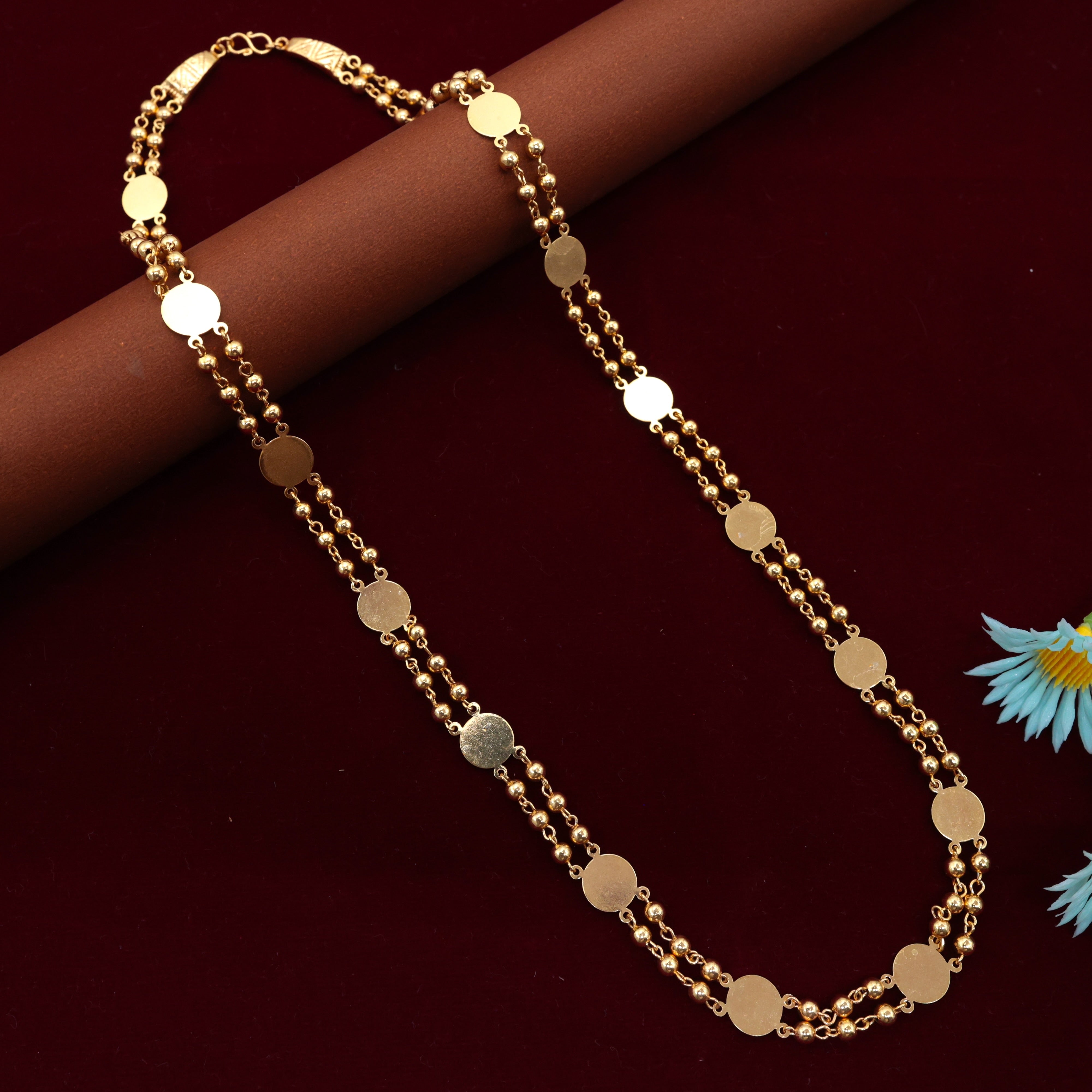 Real Gold Tone Traditional Plain Coin Vintage Mala