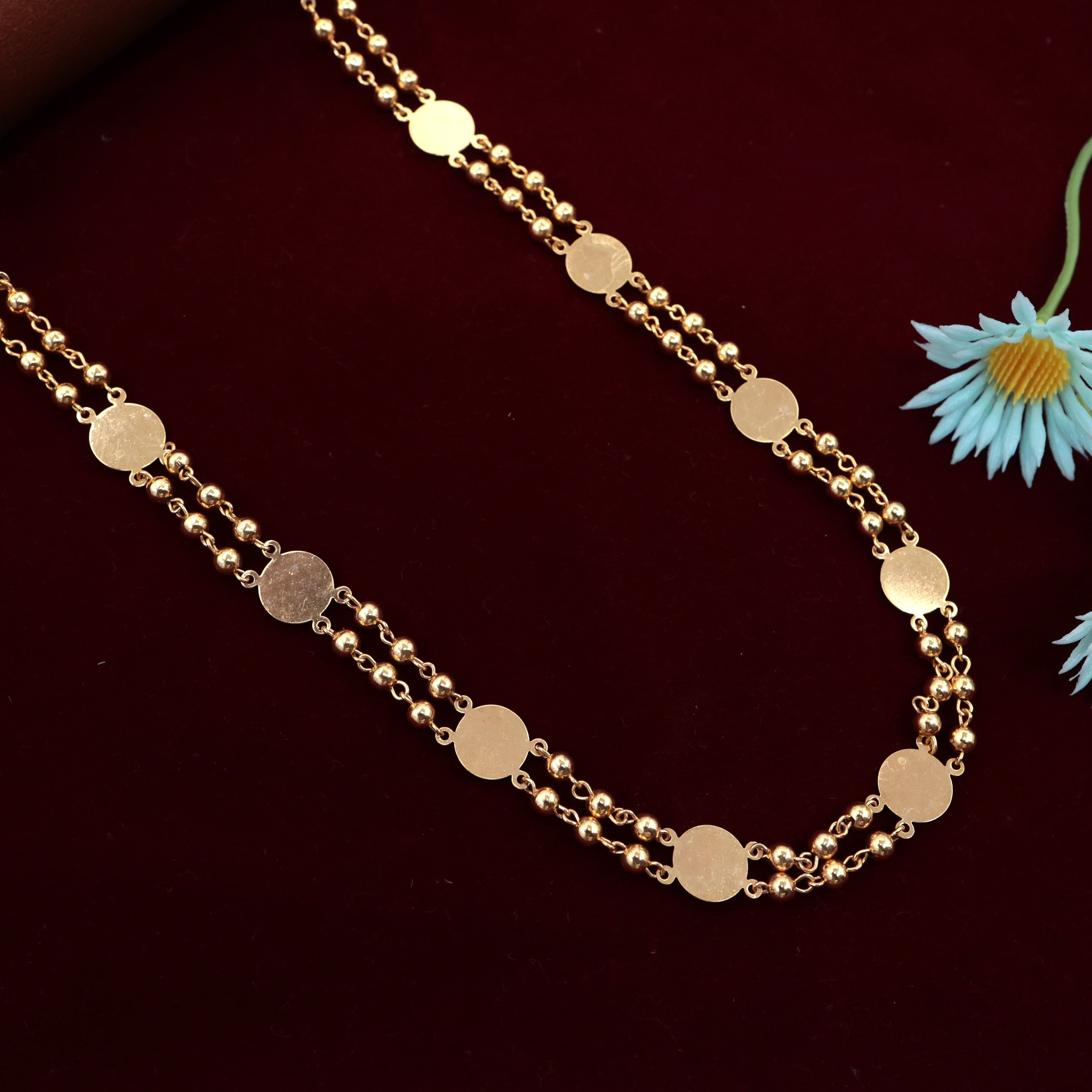 Real Gold Tone Traditional Plain Coin Vintage Mala