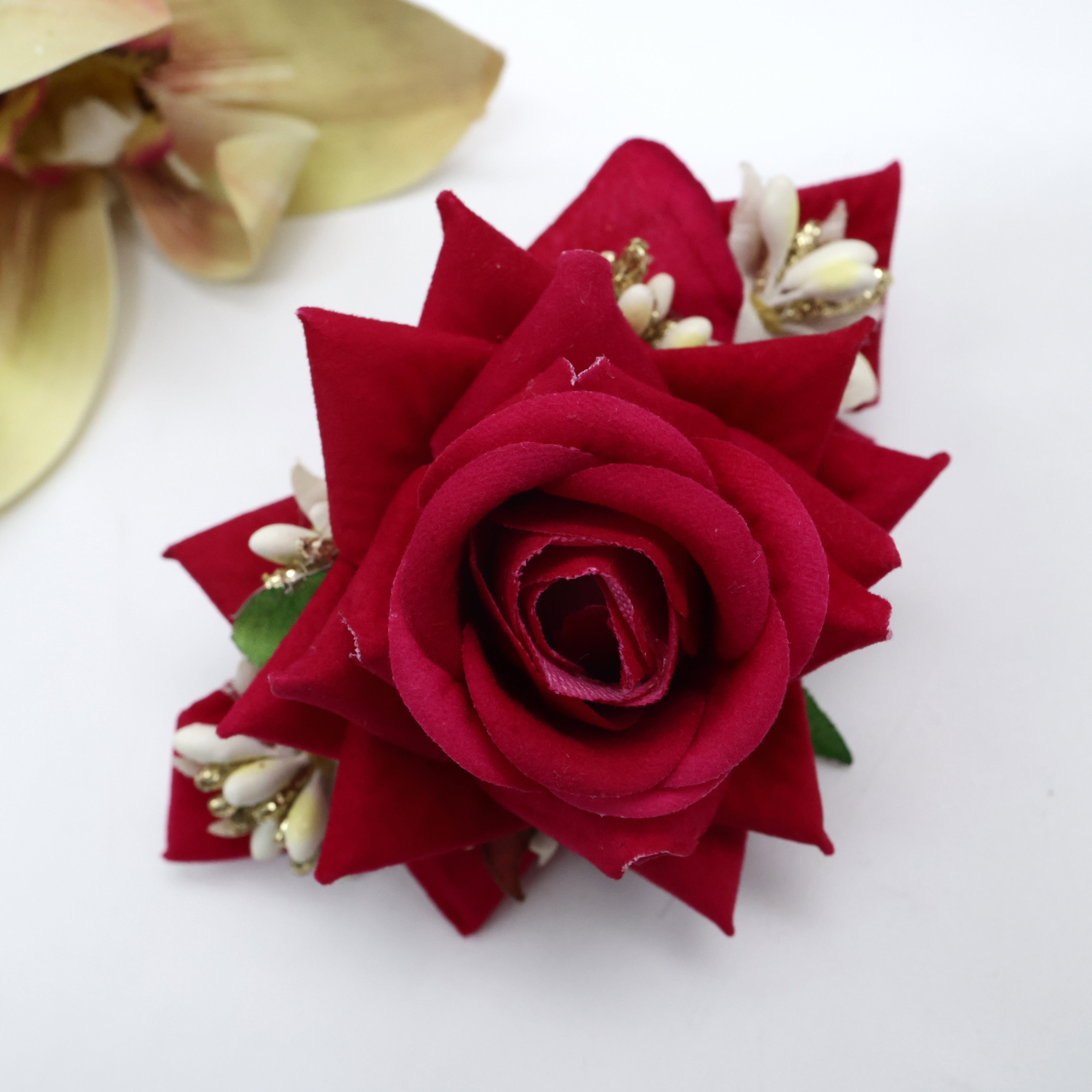 Real Look Rose Pollens Fancy Flower French Barrette Hair Clip For Women